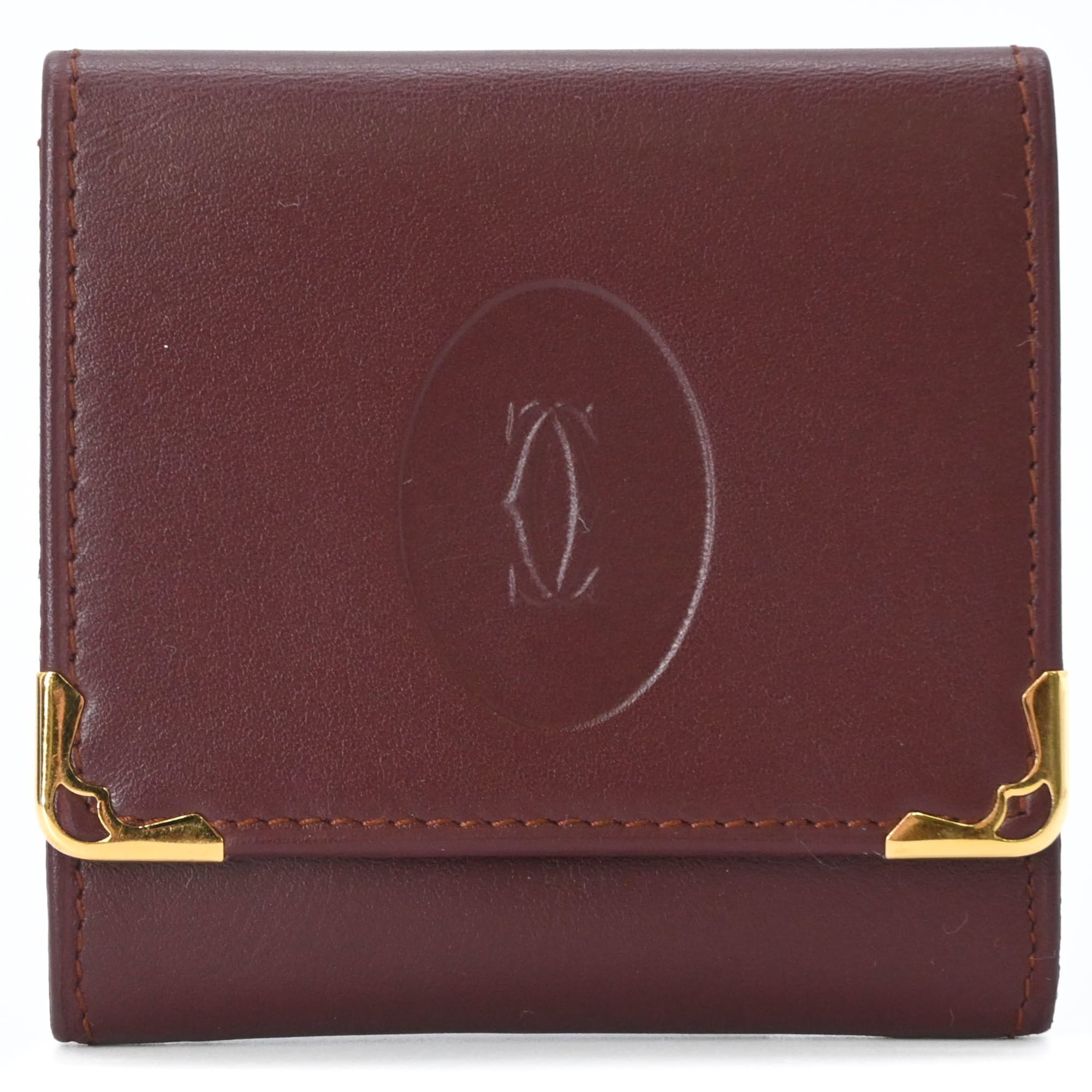 Cartier Bordeaux Leather Coin Purse/Coin Case (Pre-Owned)