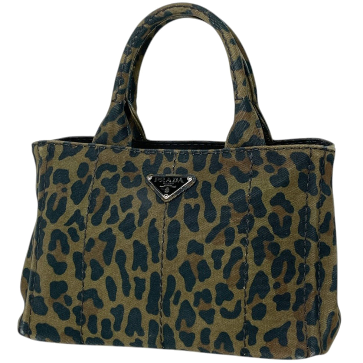 Prada Beige Green Canvas Handbag (Pre-Owned)
