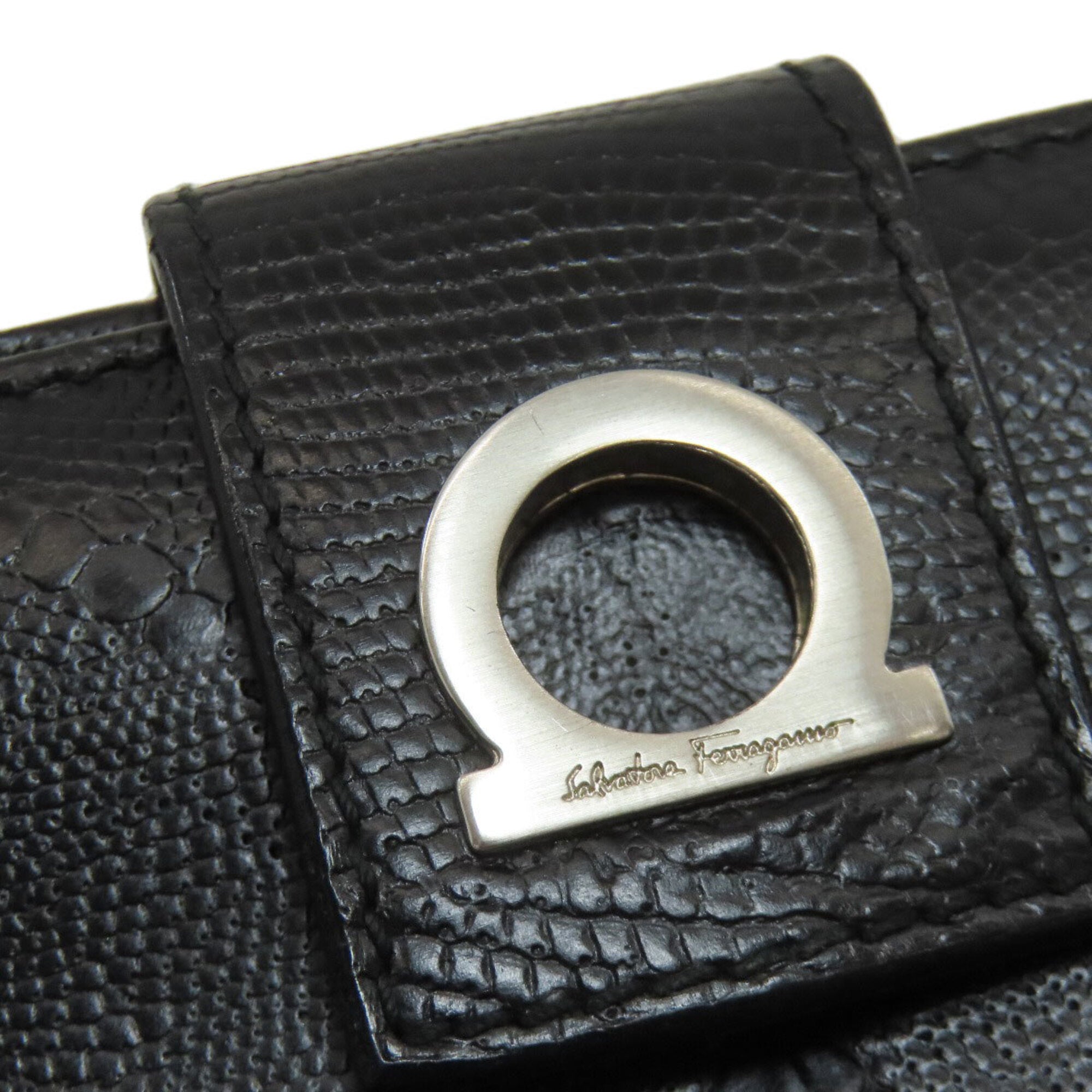 Salvatore Ferragamo Gancini Black Leather Long Wallet (Bi-Fold) (Pre-Owned)