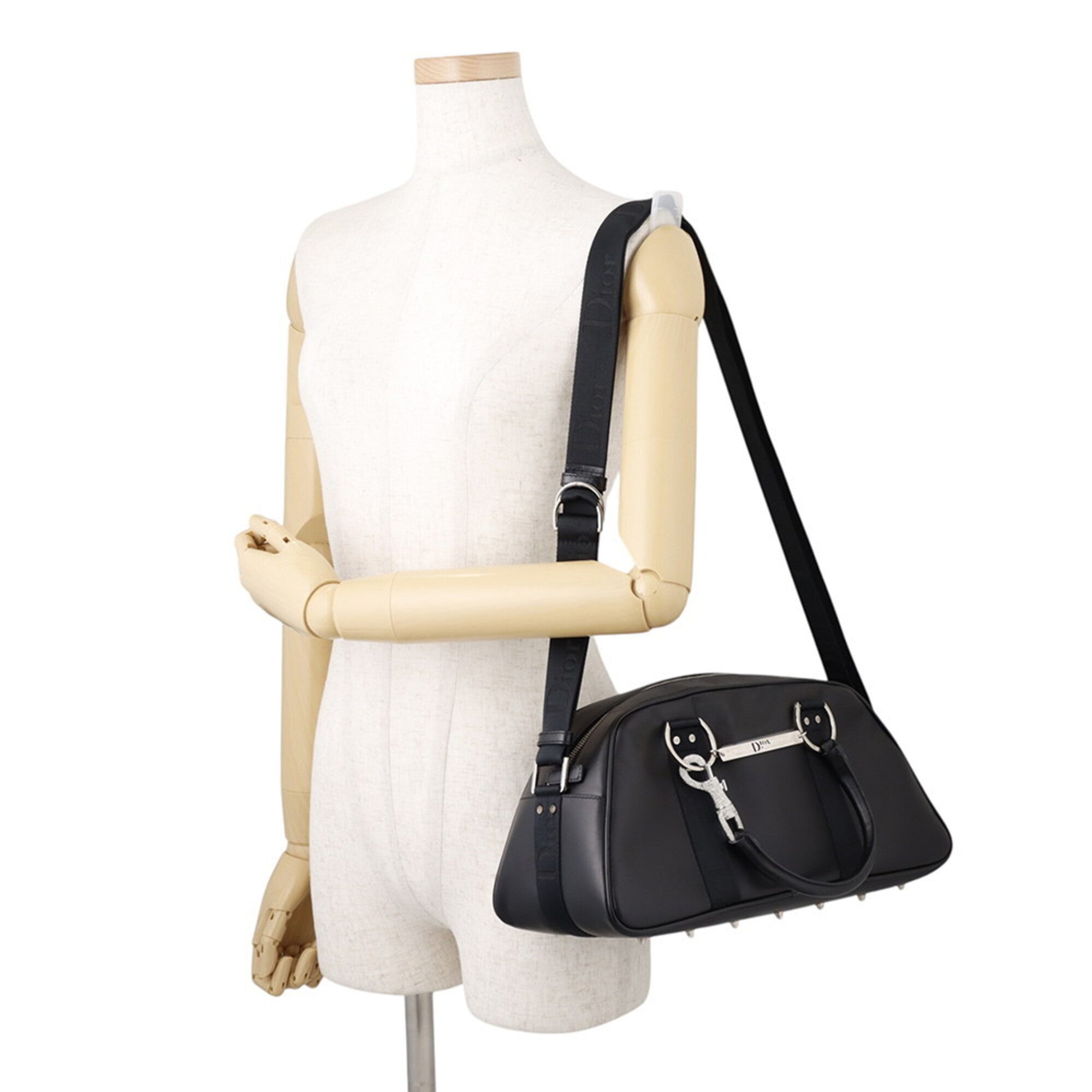 Christian Dior Black Leather Canvas Handbag (Pre-Owned)