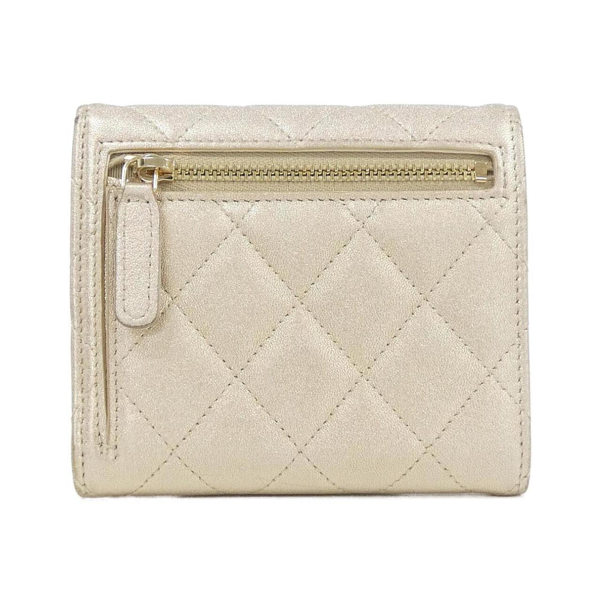 Chanel Gold Leather Wallet (Tri-Fold) (Pre-Owned)