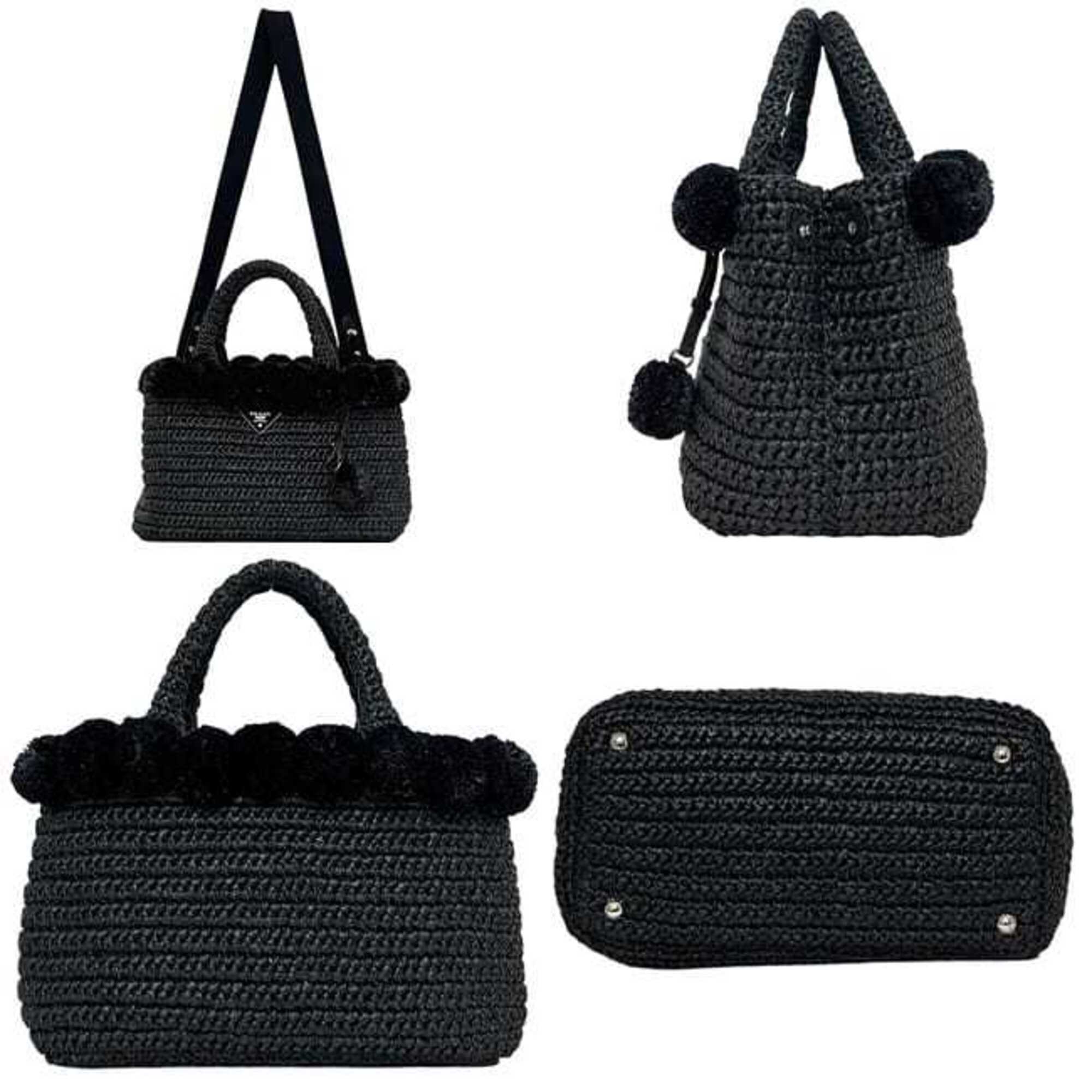 Prada Black Nero Raffia Handbag Shoulder Bag (Pre-Owned)