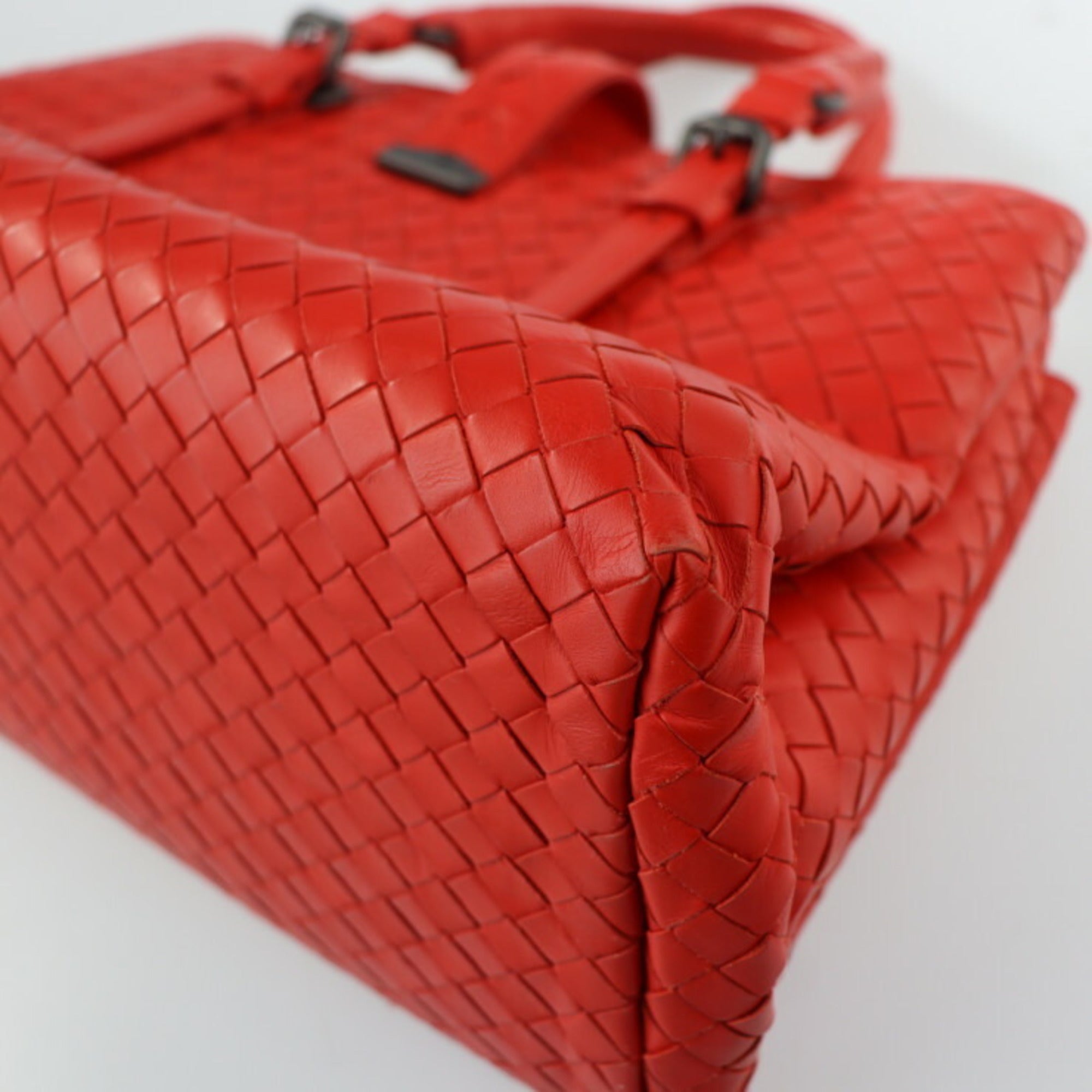 Bottega Veneta Intrecciato Red Color Intrecciato Handbag Shoulder Bag Tote Bag (Pre-Owned)