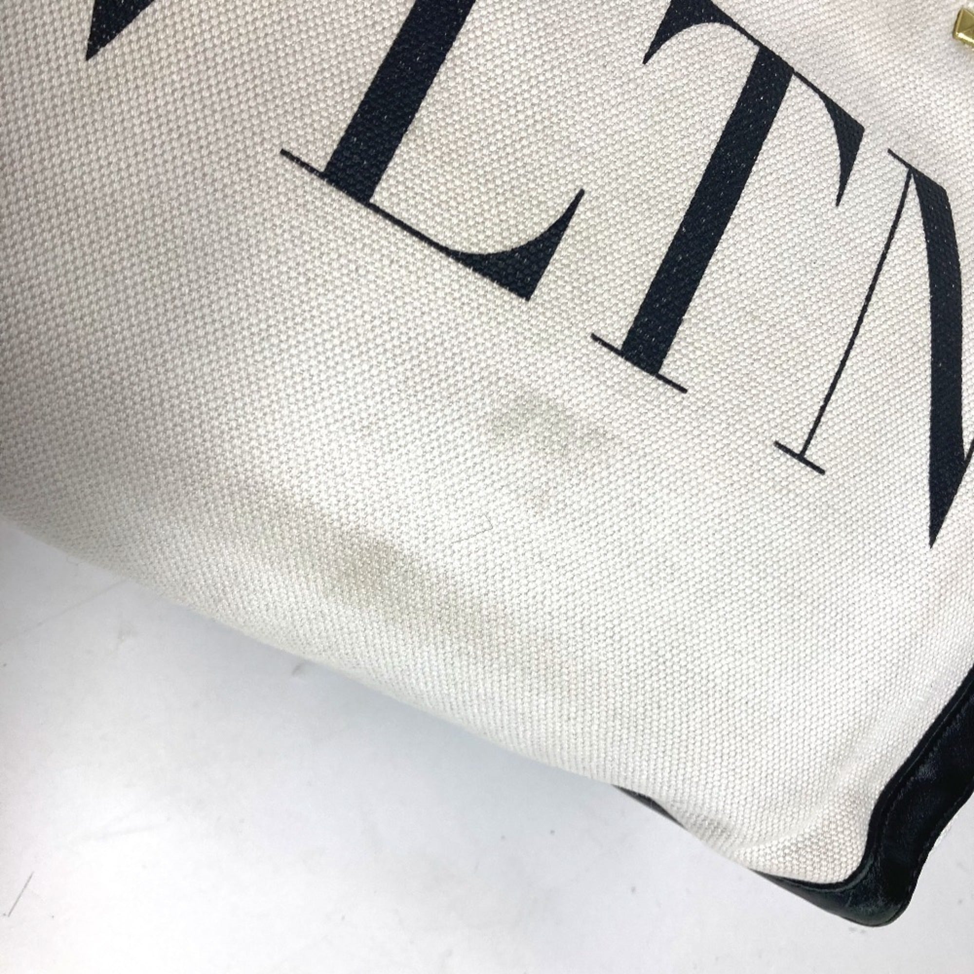 Valentino Black White Canvas Shoulder Bag Tote Bag (Pre-Owned)