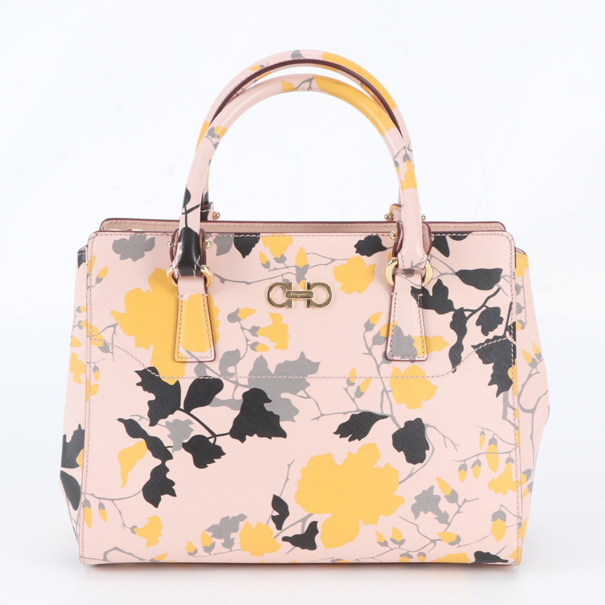 Salvatore Ferragamo Pink Yellow Leather Handbag Tote Bag (Pre-Owned)