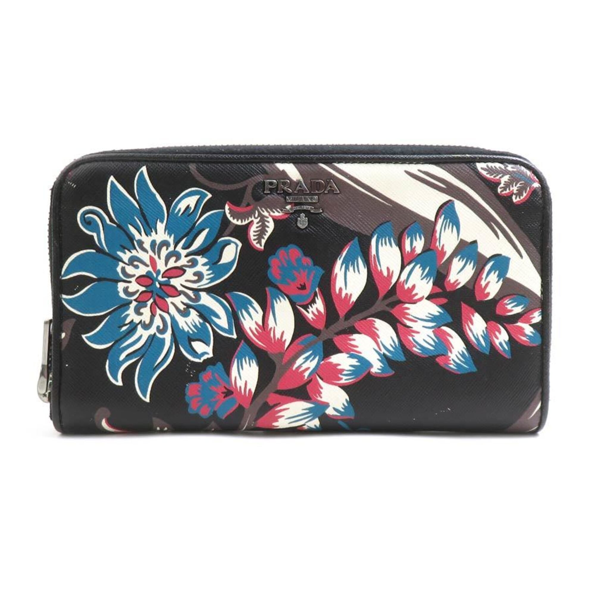 Prada Black Multi-Color Leather Long Wallet (Bi-Fold) (Pre-Owned)