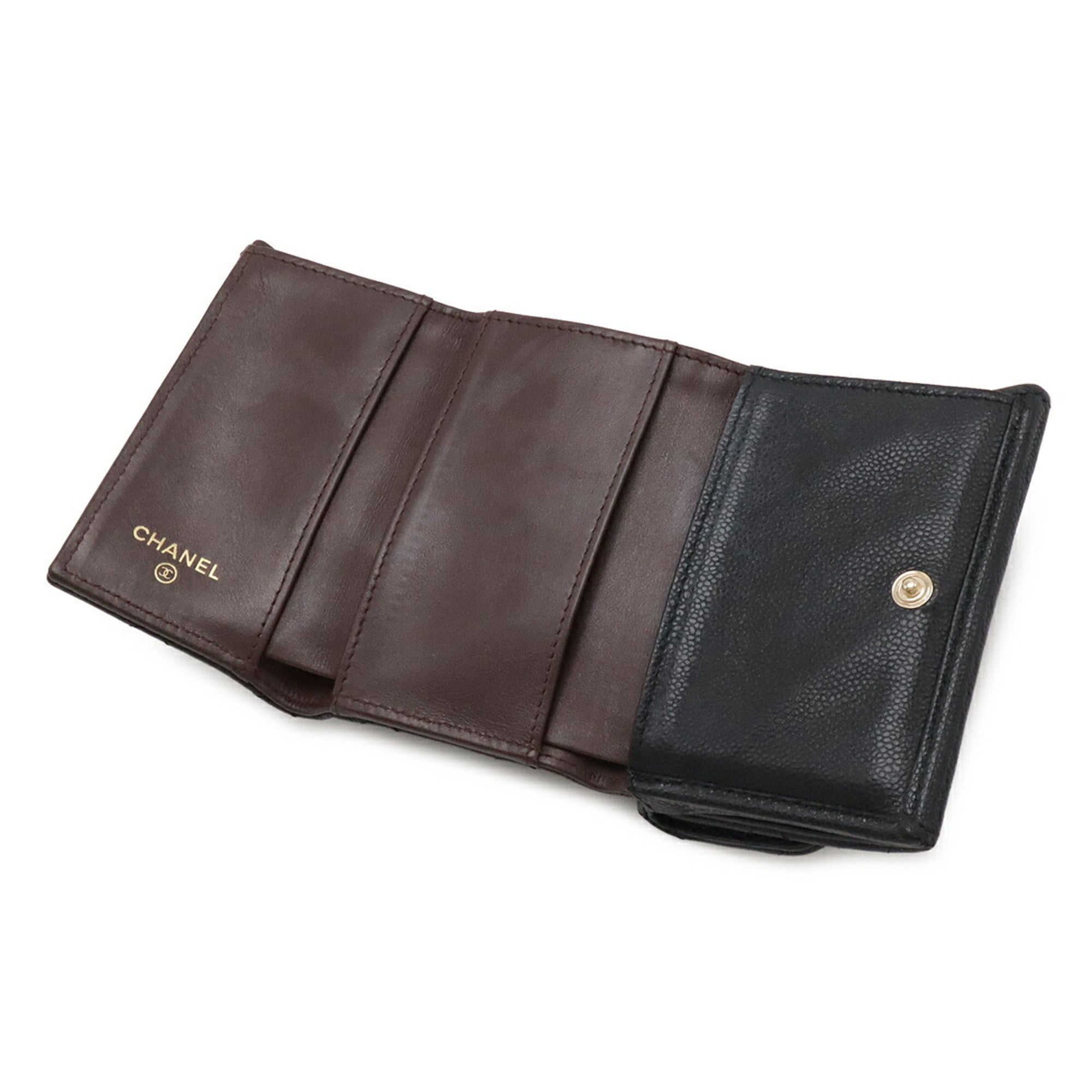 Chanel Black Grained Calfskin Wallet (Tri-Fold) (Pre-Owned)