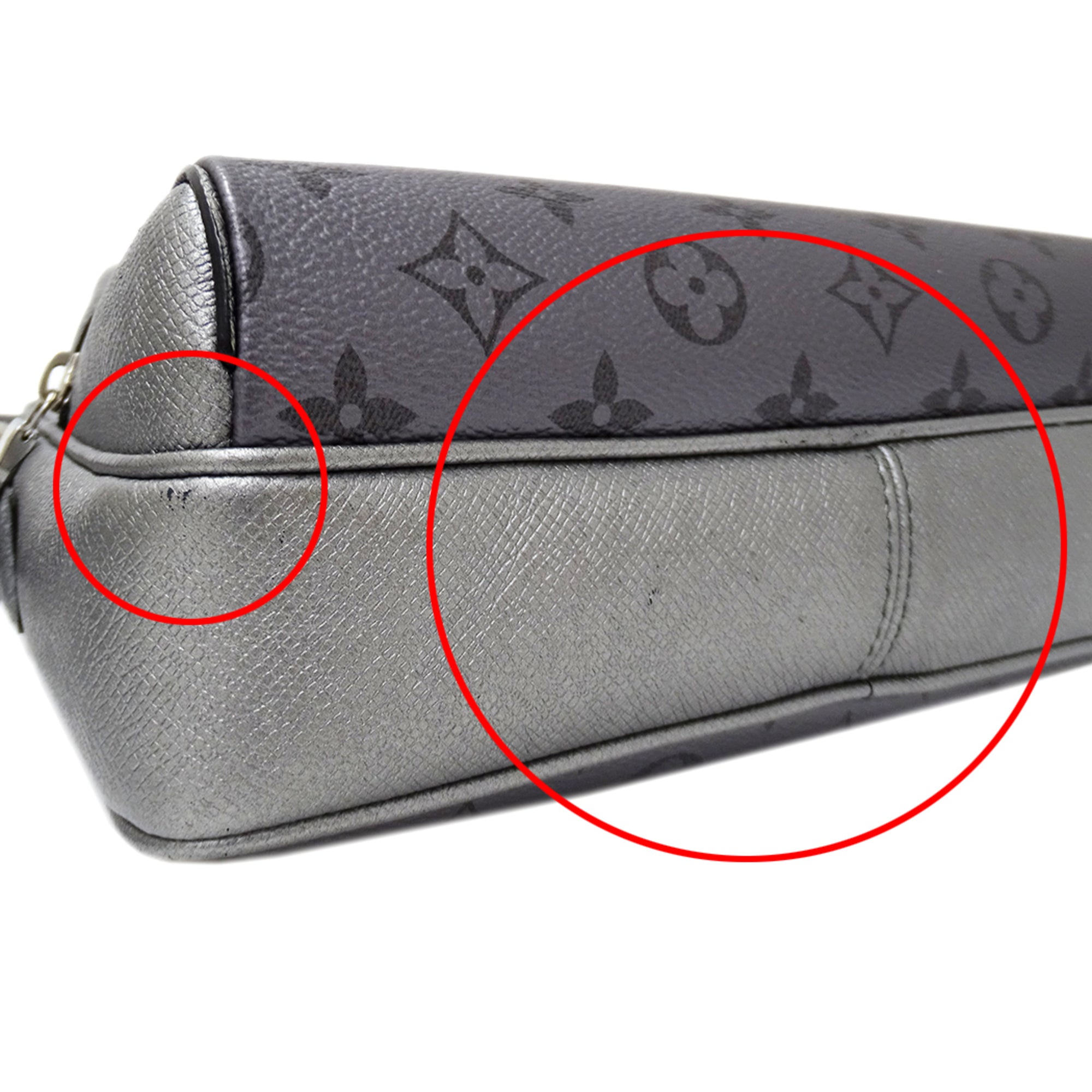 Louis Vuitton Gunmetal Silver Gray Taigarama Handbag Shoulder Bag (Pre-Owned)
