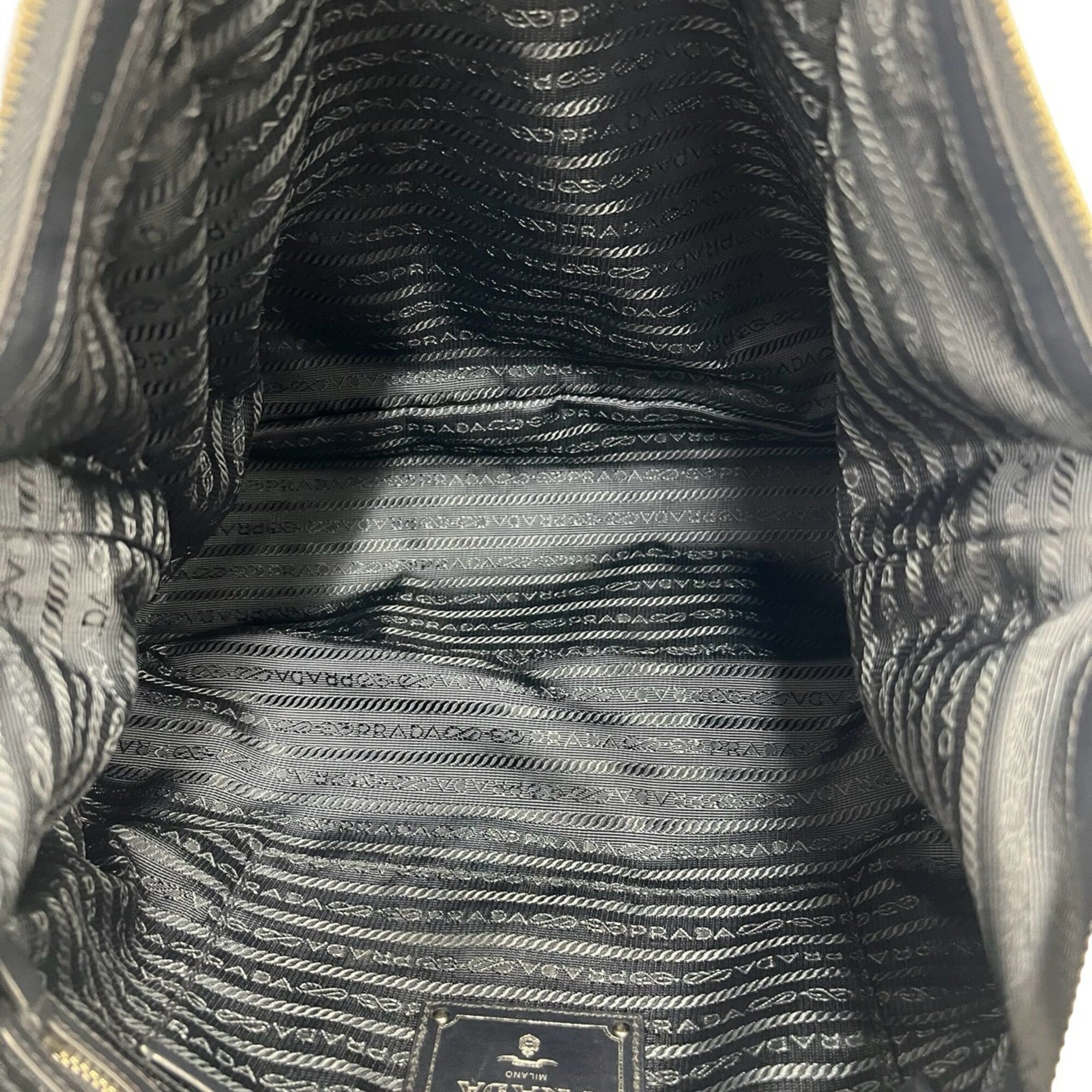 Prada Black Navy Nylon Leather Boston Bag Shoulder Bag Tote Bag (Pre-Owned)