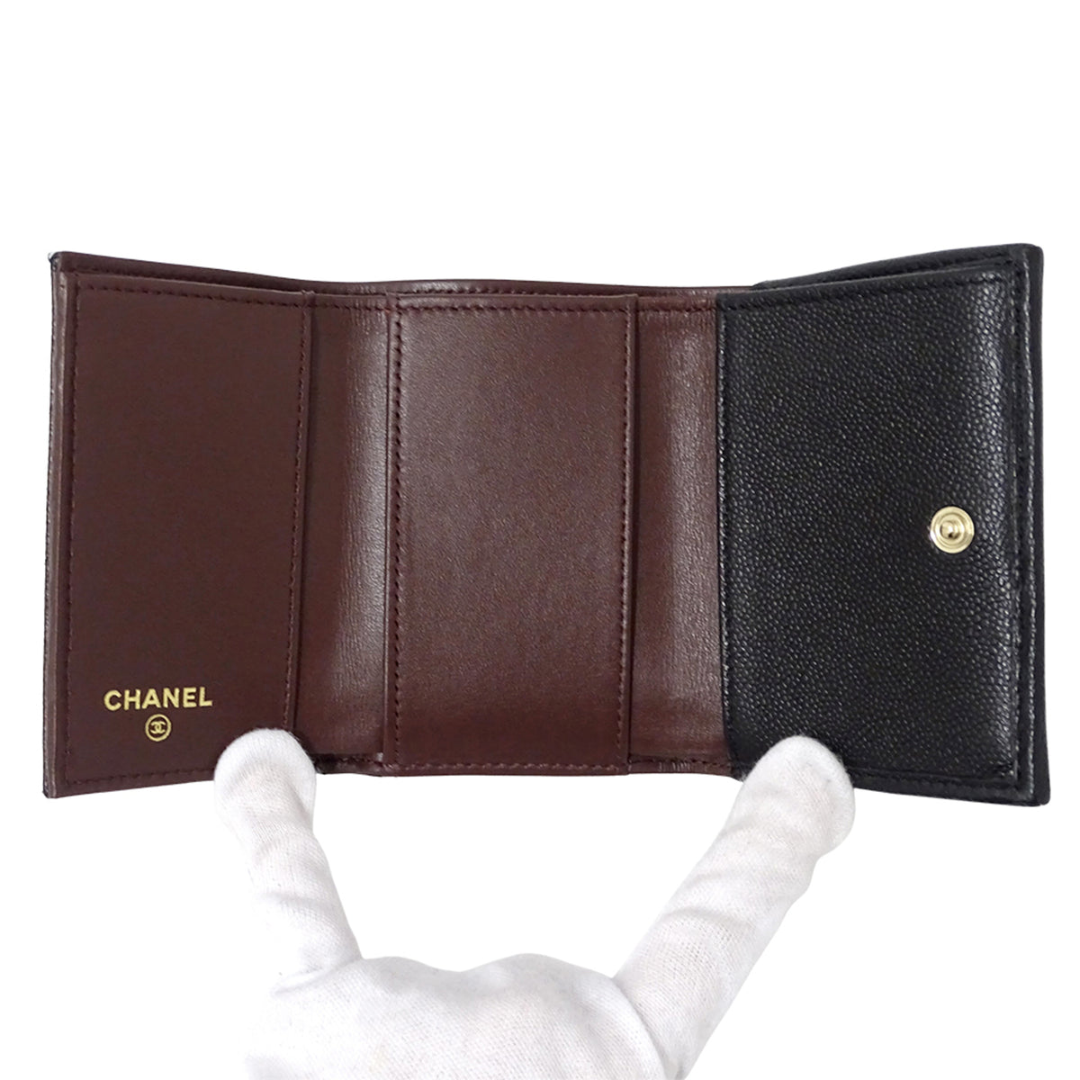 Chanel Black Grained Calfskin Wallet (Tri-Fold) (Pre-Owned)