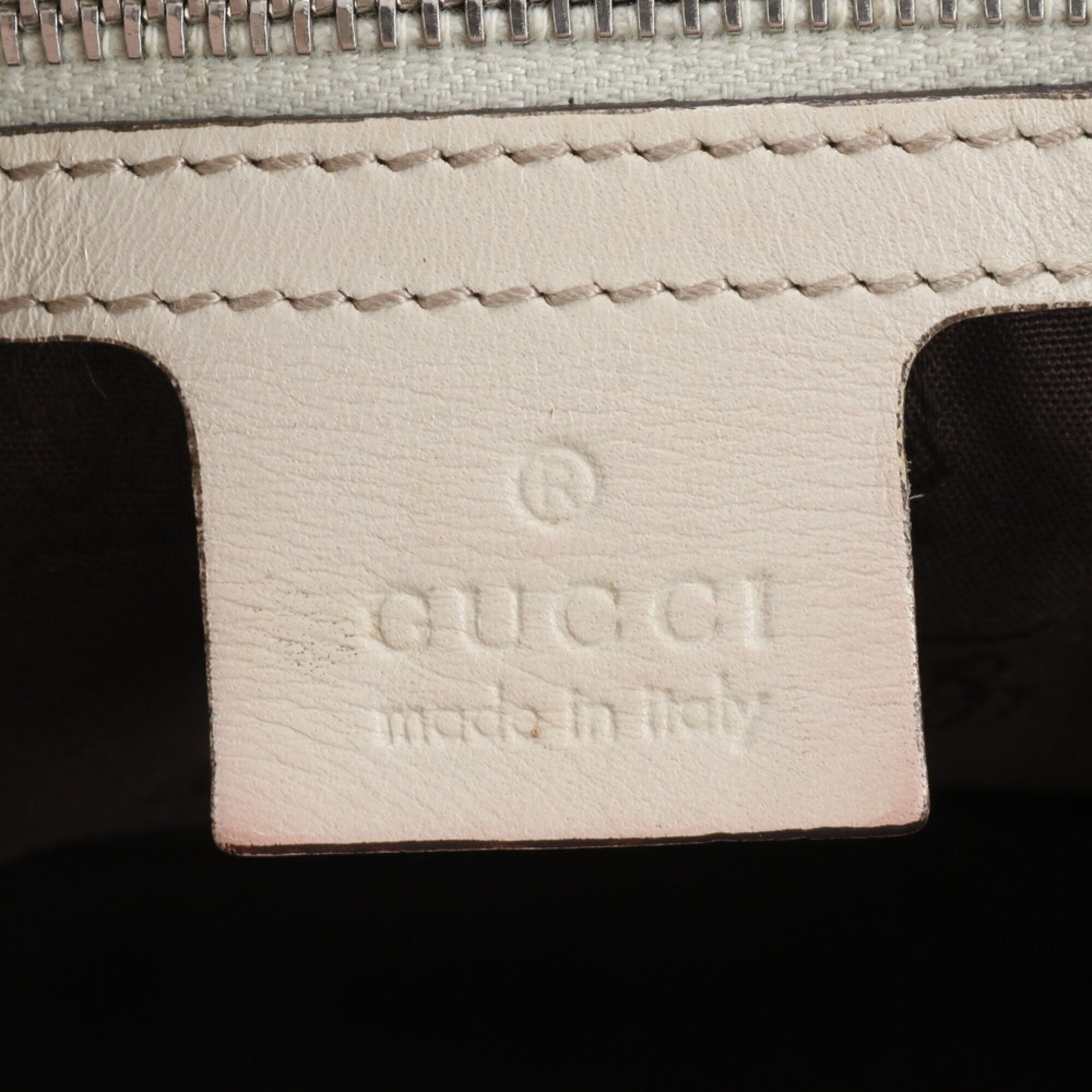 Gucci Beige Ivory Leather Canvas Handbag Tote Bag (Pre-Owned)