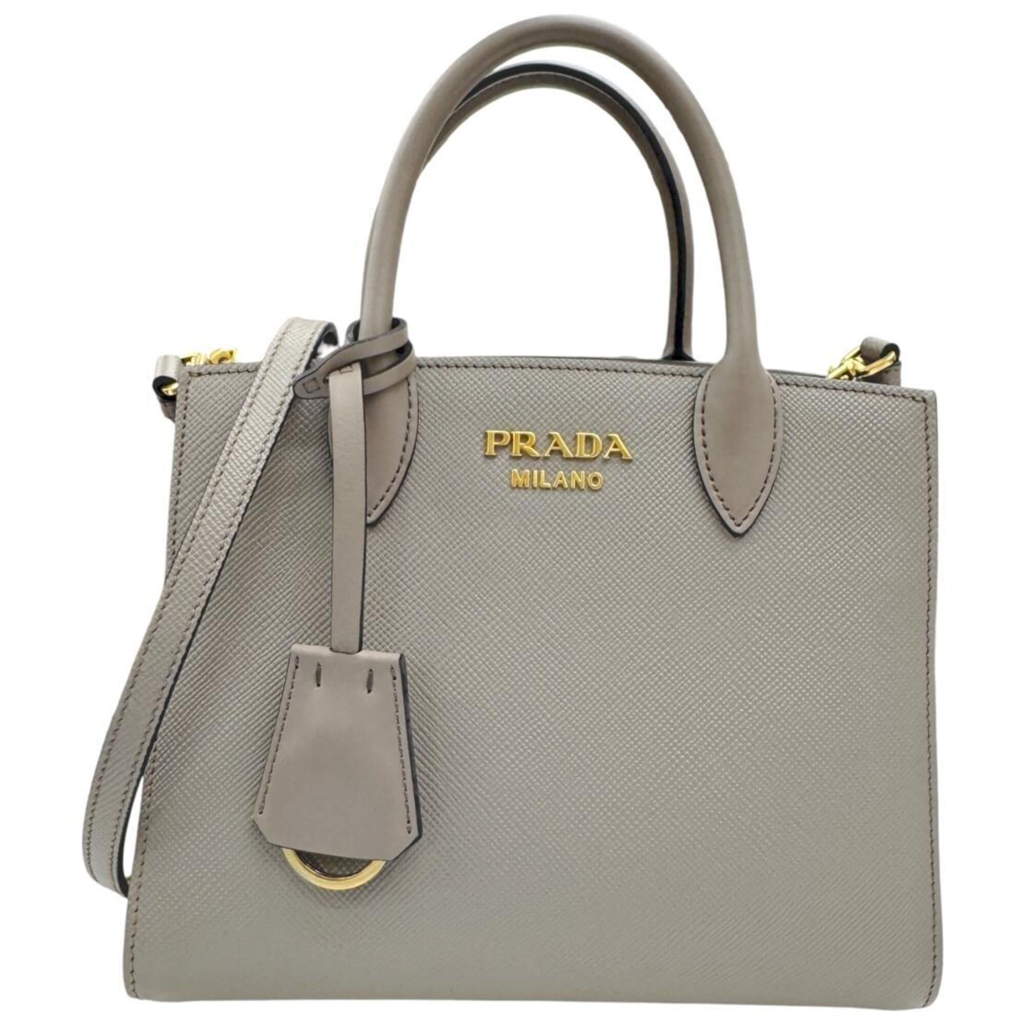 Prada Gray Leather Handbag Shoulder Bag (Pre-Owned)