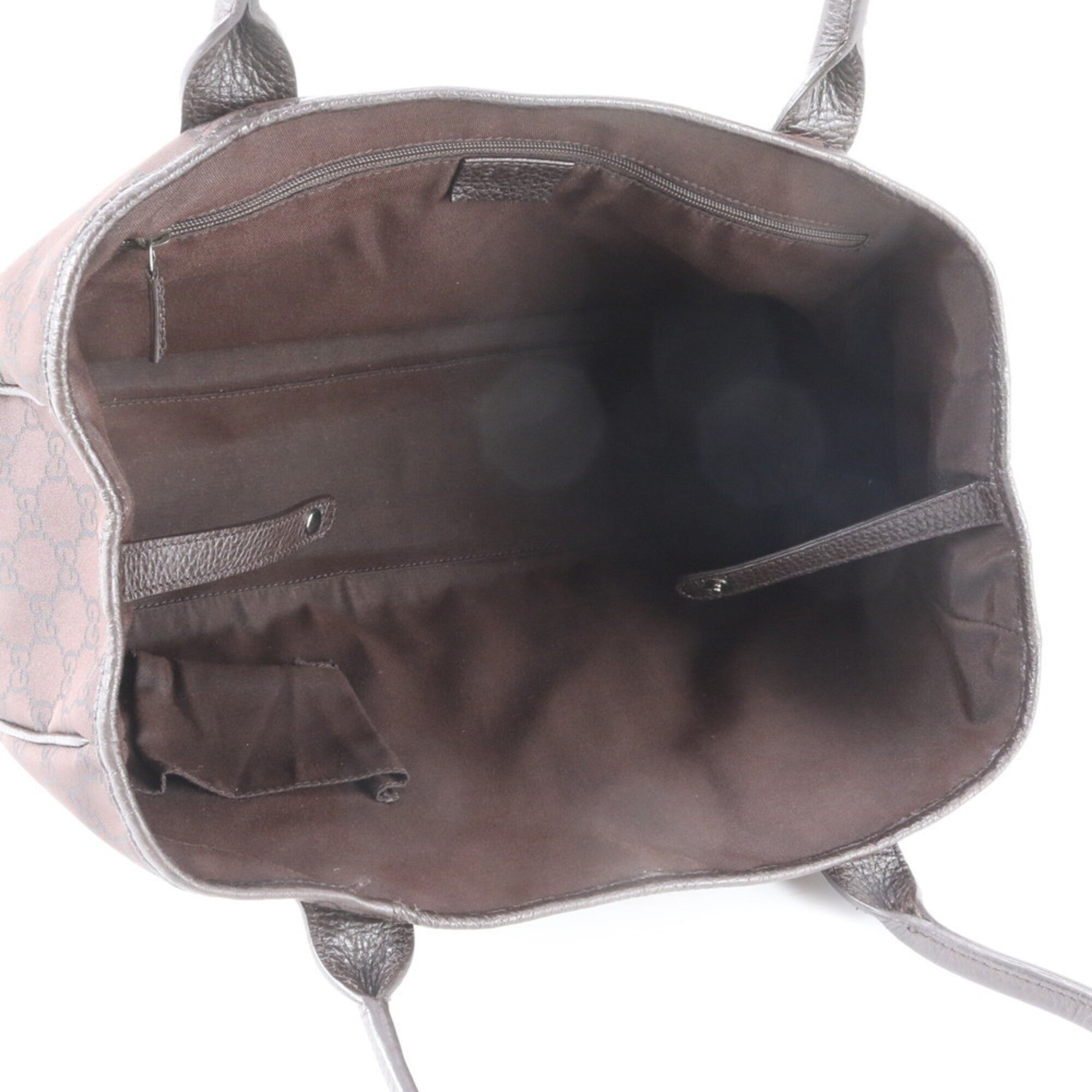 Gucci Sherry Line Brown Nylon Leather Handbag Tote Bag (Pre-Owned)