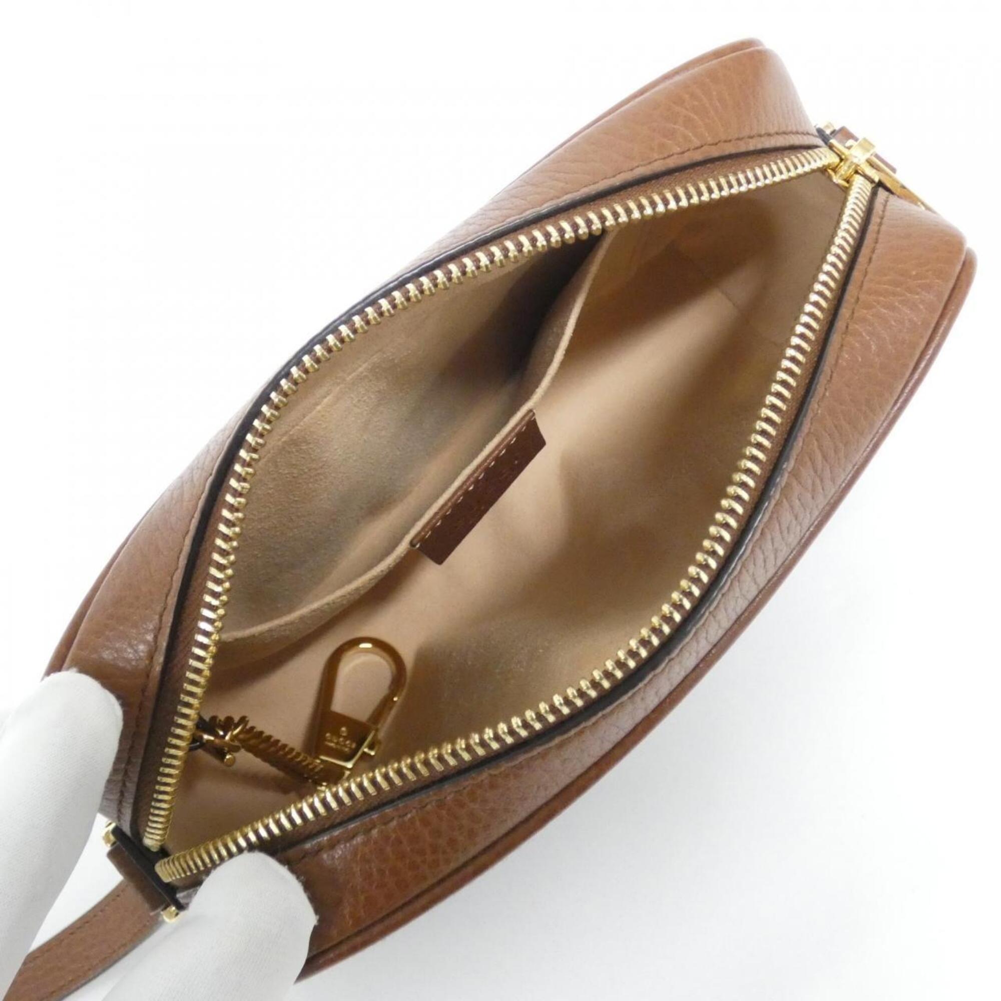 Gucci Brown Dark Blue Denim Leather Shoulder Bag (Pre-Owned)