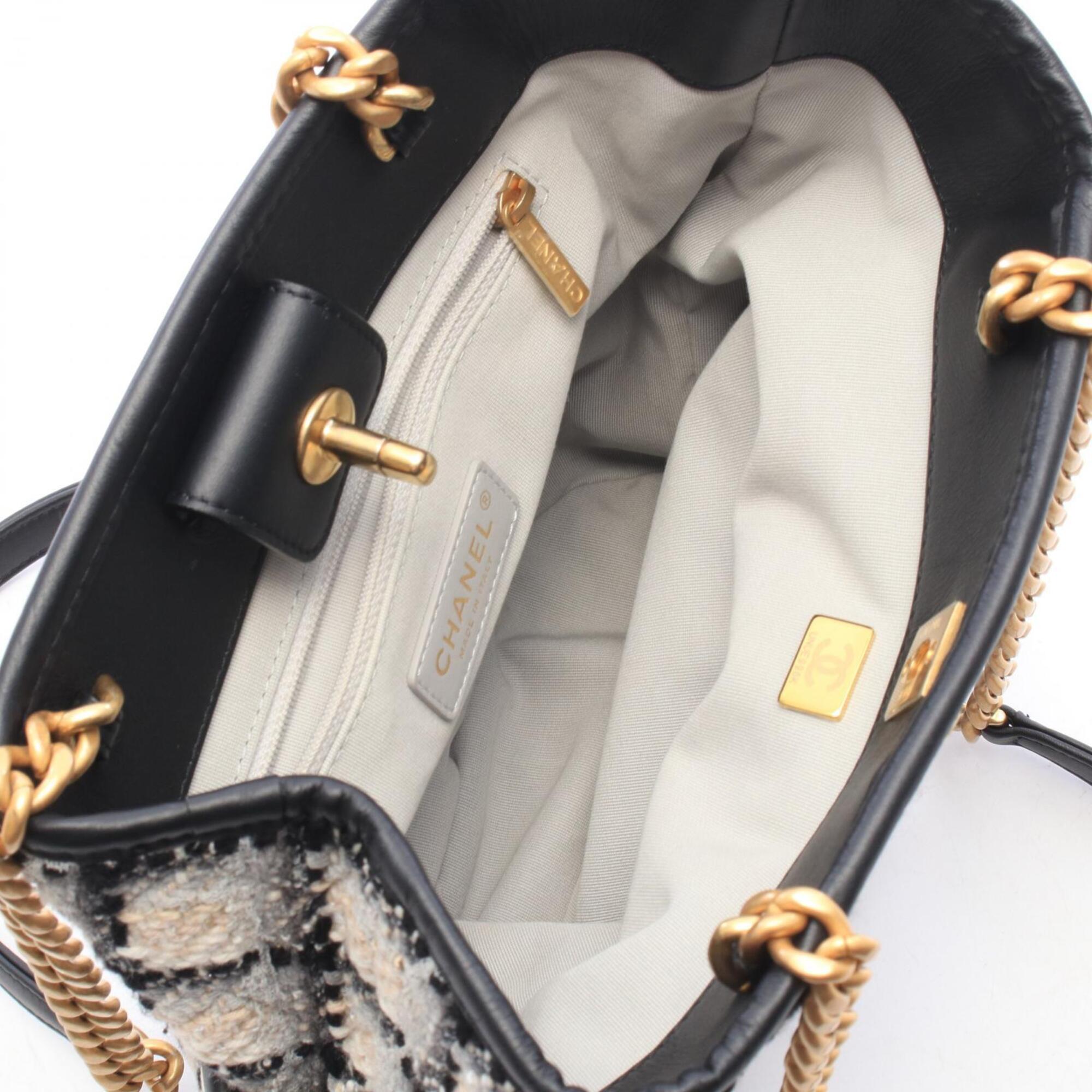 Chanel Black Gray Multi-Color Fabric Leather Handbag Shoulder Bag (Pre-Owned)