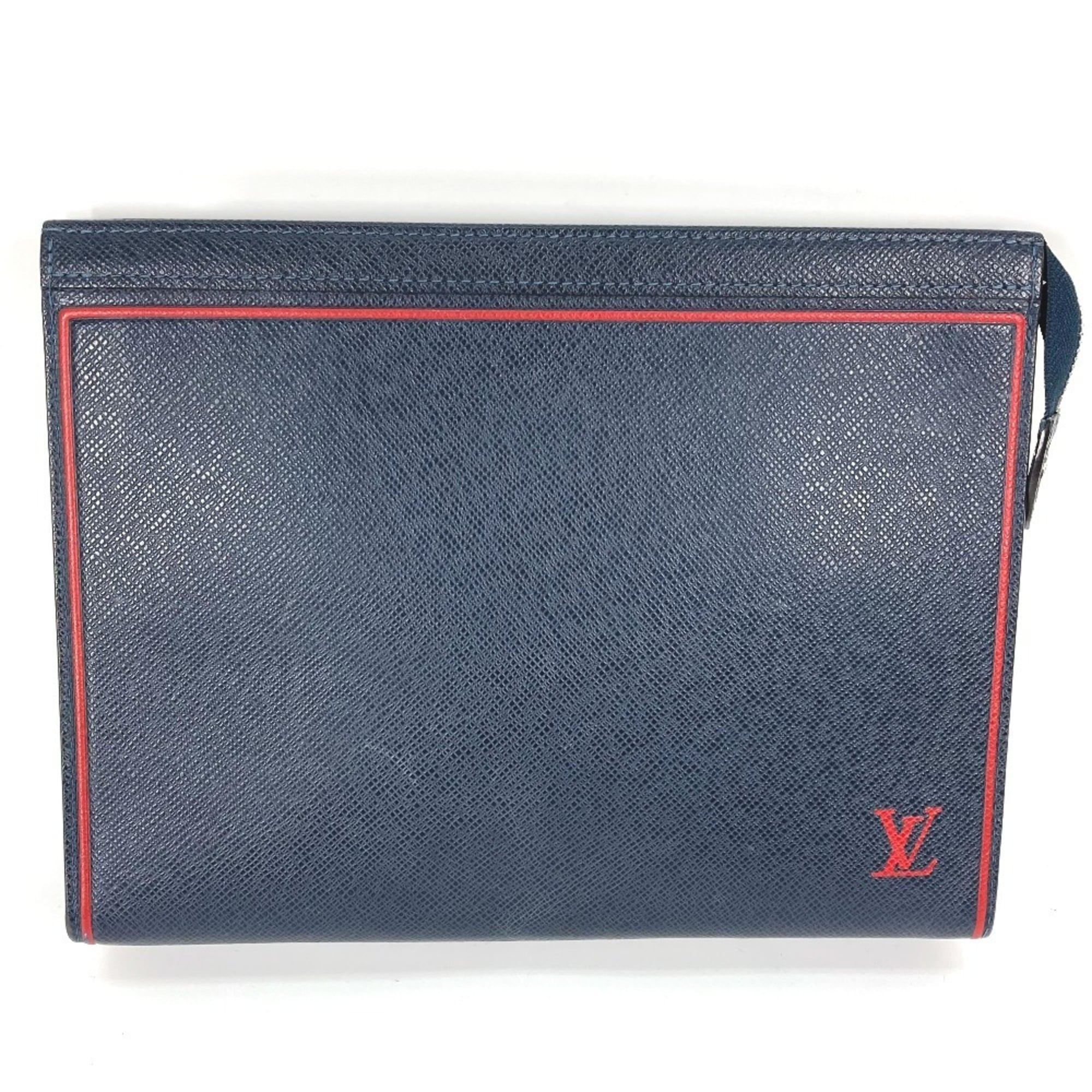 Louis Vuitton Bicolor Navy Navy Blue Red Color Taiga Leather Pochette Pouch (Pre-Owned)