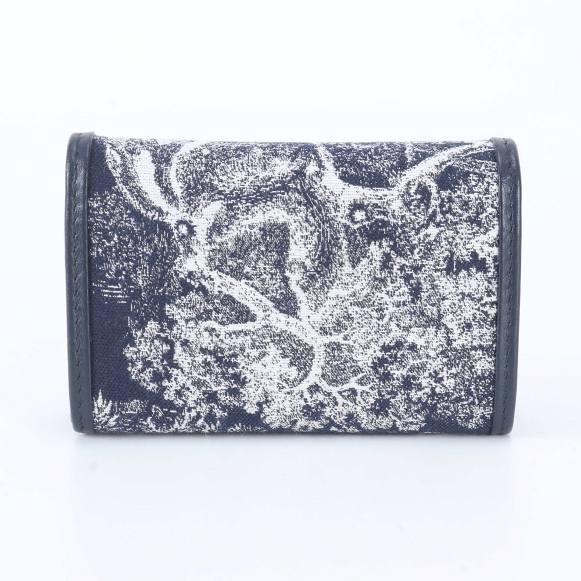 Christian Dior Navy White Leather Canvas Wallet (Tri-Fold) (Pre-Owned)