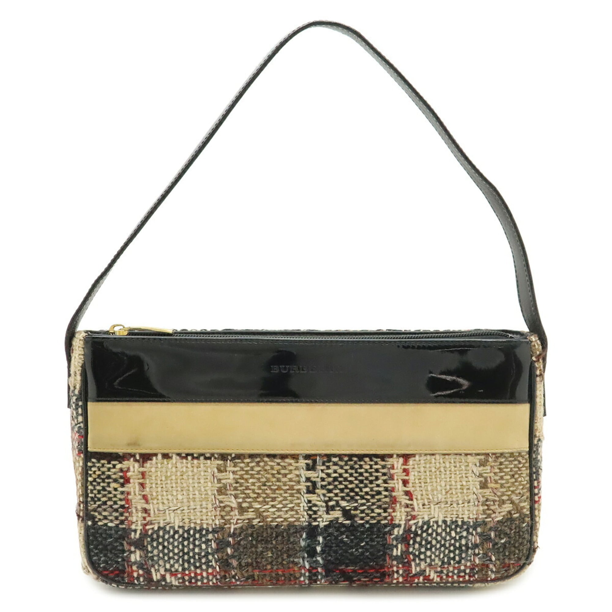 Burberry Beige Black Multi-Color Wool Leather Suede Shoulder Bag (Pre-Owned)