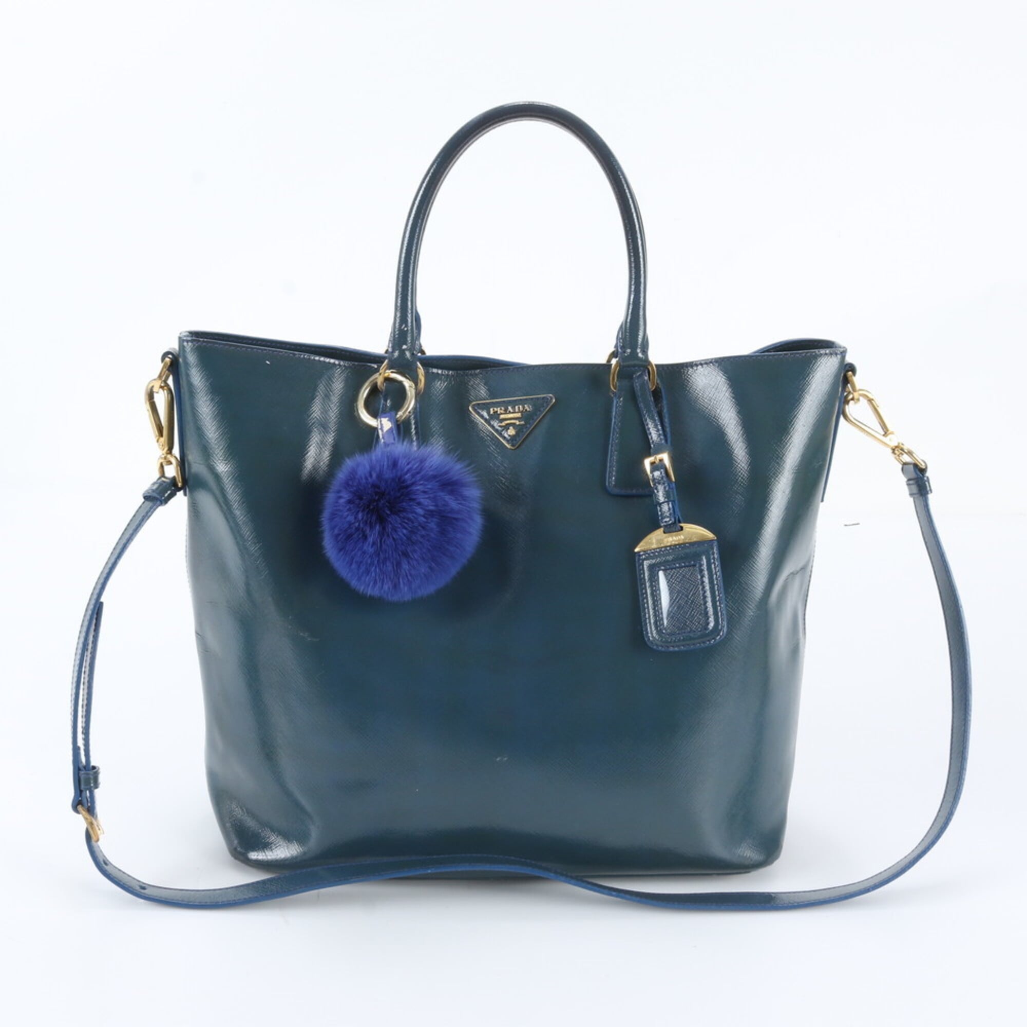 Prada Blue Green Leather Shoulder Bag Tote Bag (Pre-Owned)