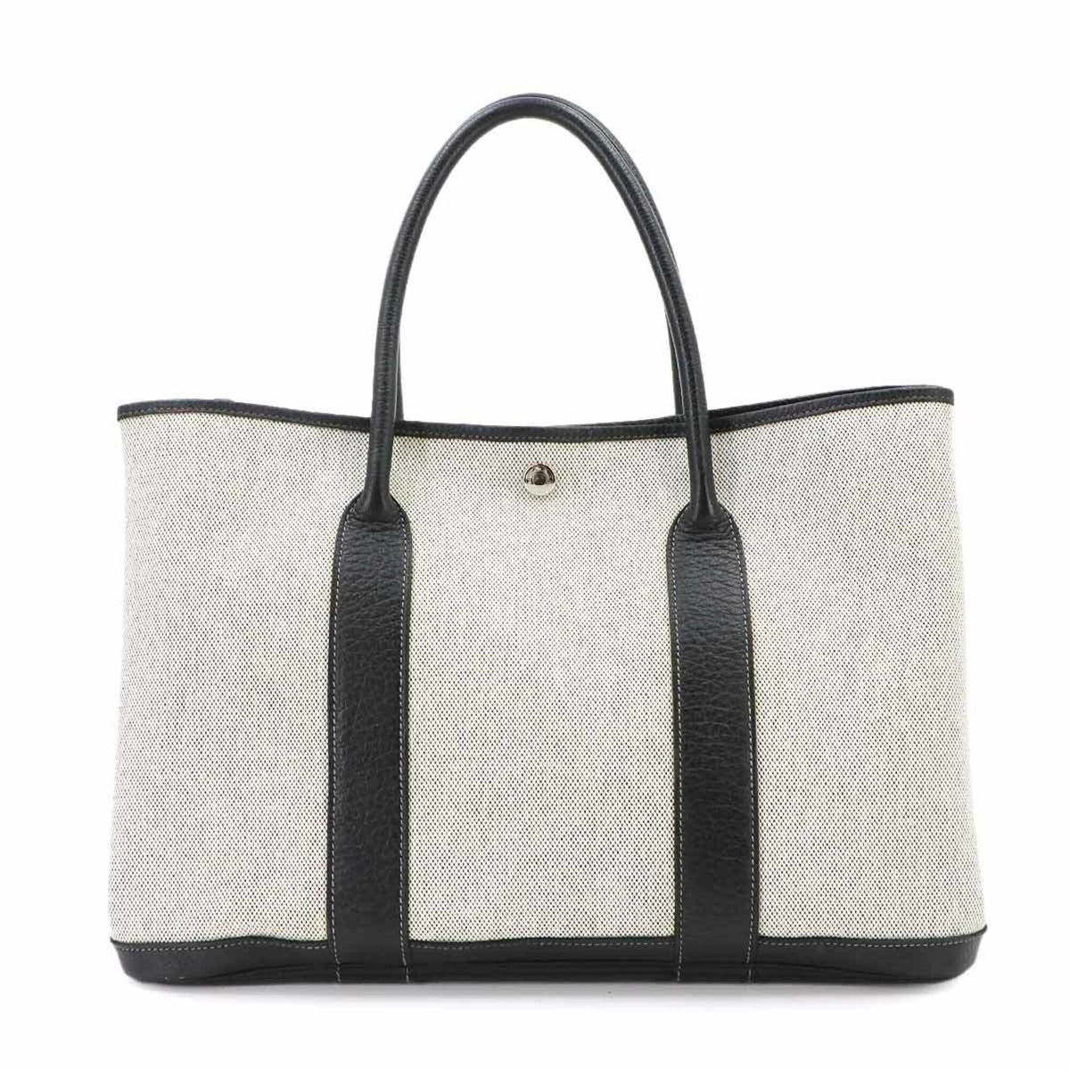 Hermes Black Gray Toile H Leather Tote Bag (Pre-Owned)