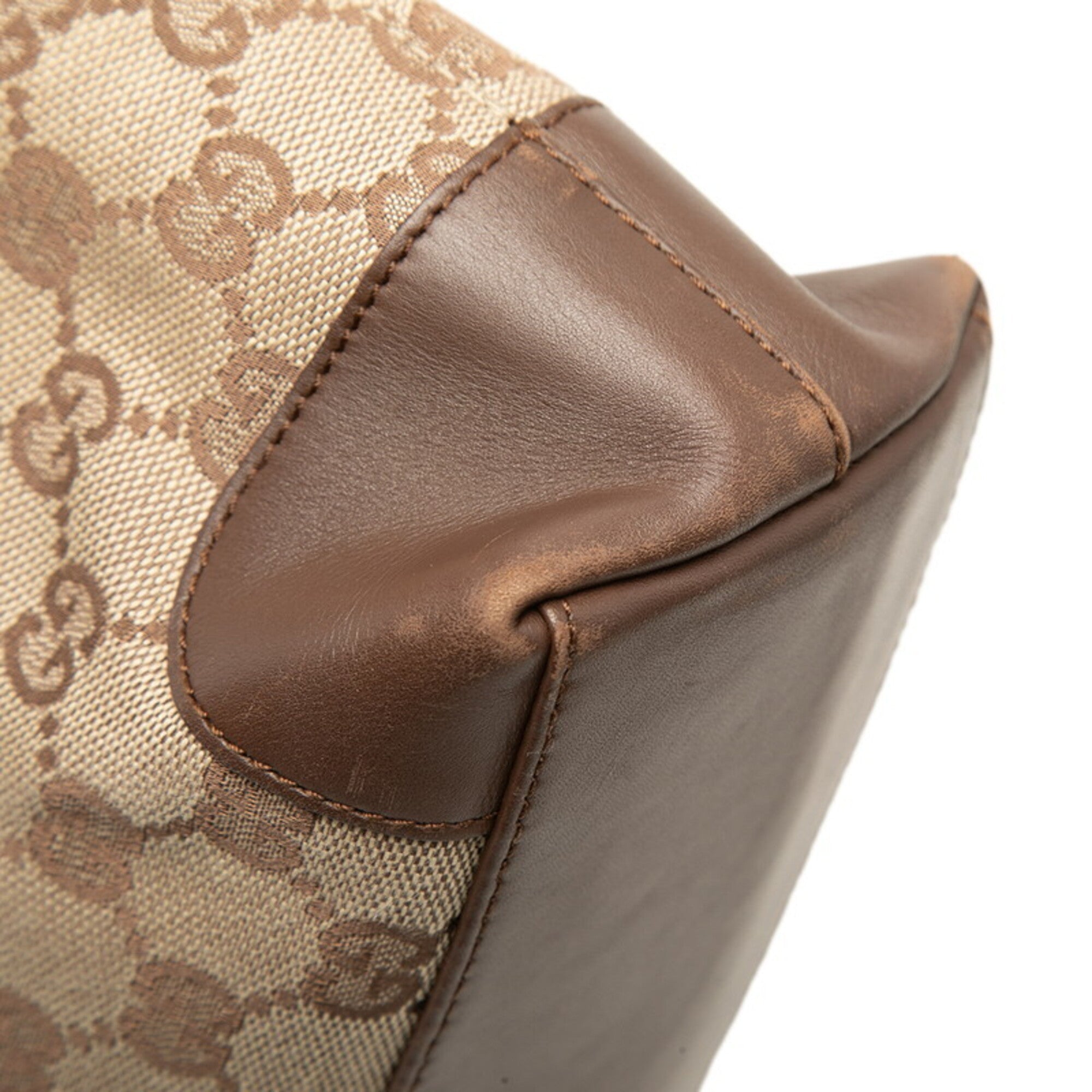 Gucci Beige Brown Canvas Leather Handbag Tote Bag (Pre-Owned)