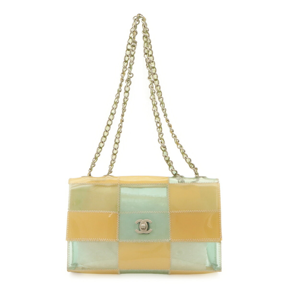 Chanel Chocolate Bar Beige Light Blue Vinyl Shoulder Bag (Pre-Owned)