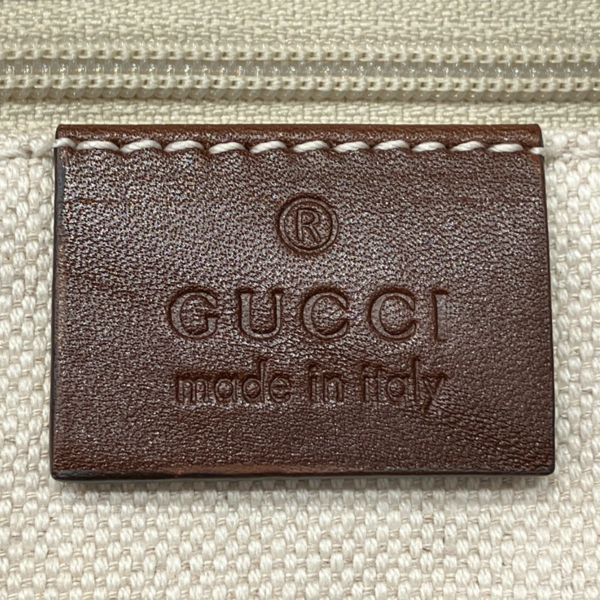 Gucci Beige Brown Gold Canvas Leather Handbag (Pre-Owned)