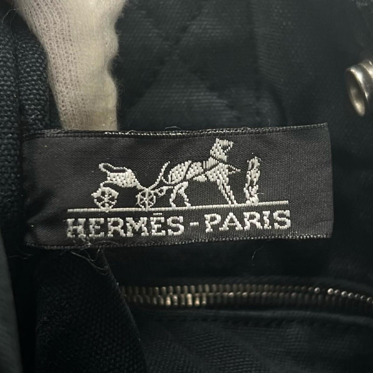Hermes Black Canvas Handbag Tote Bag (Pre-Owned)