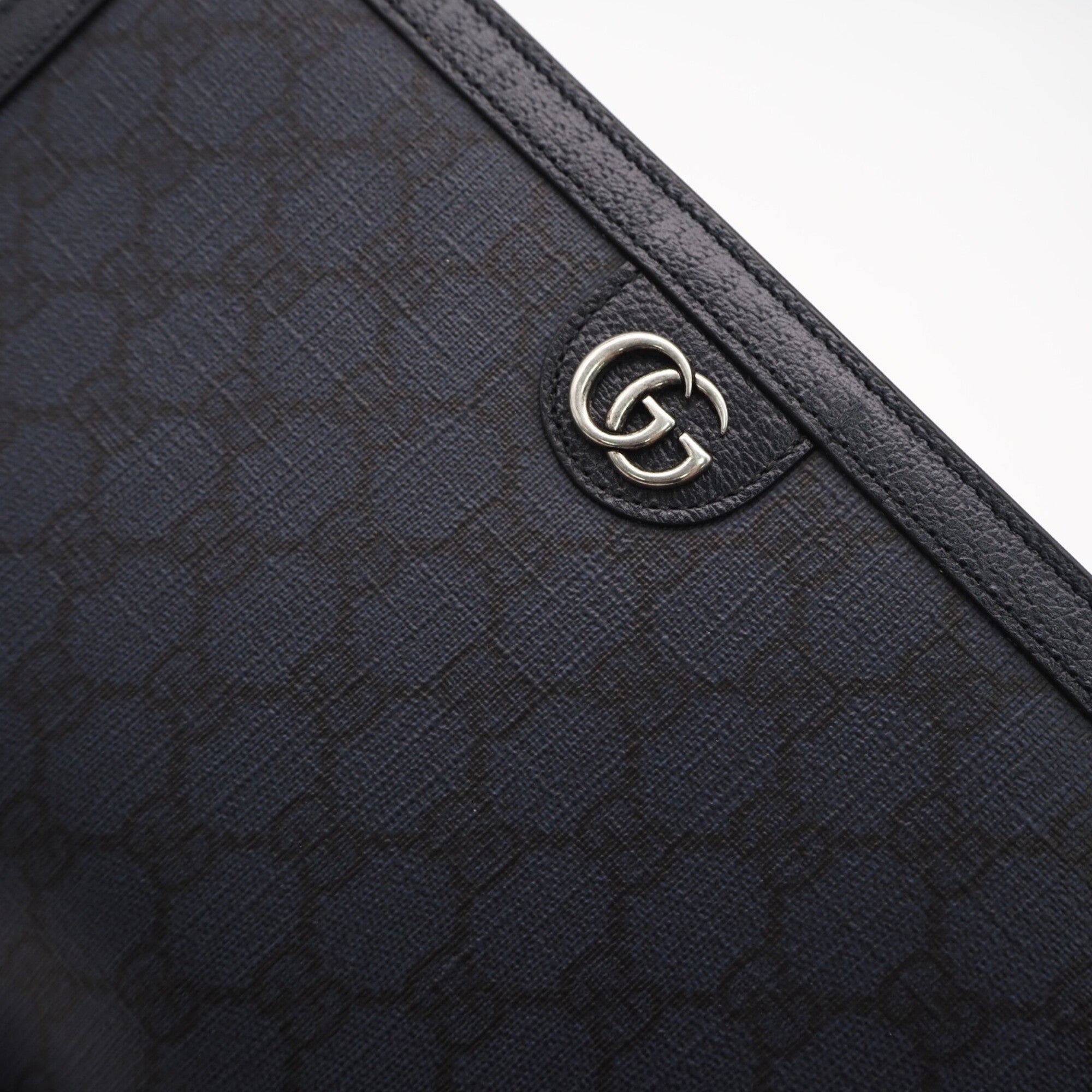 Gucci Navy Coated Canvas Leather Clutch Bag (Pre-Owned)