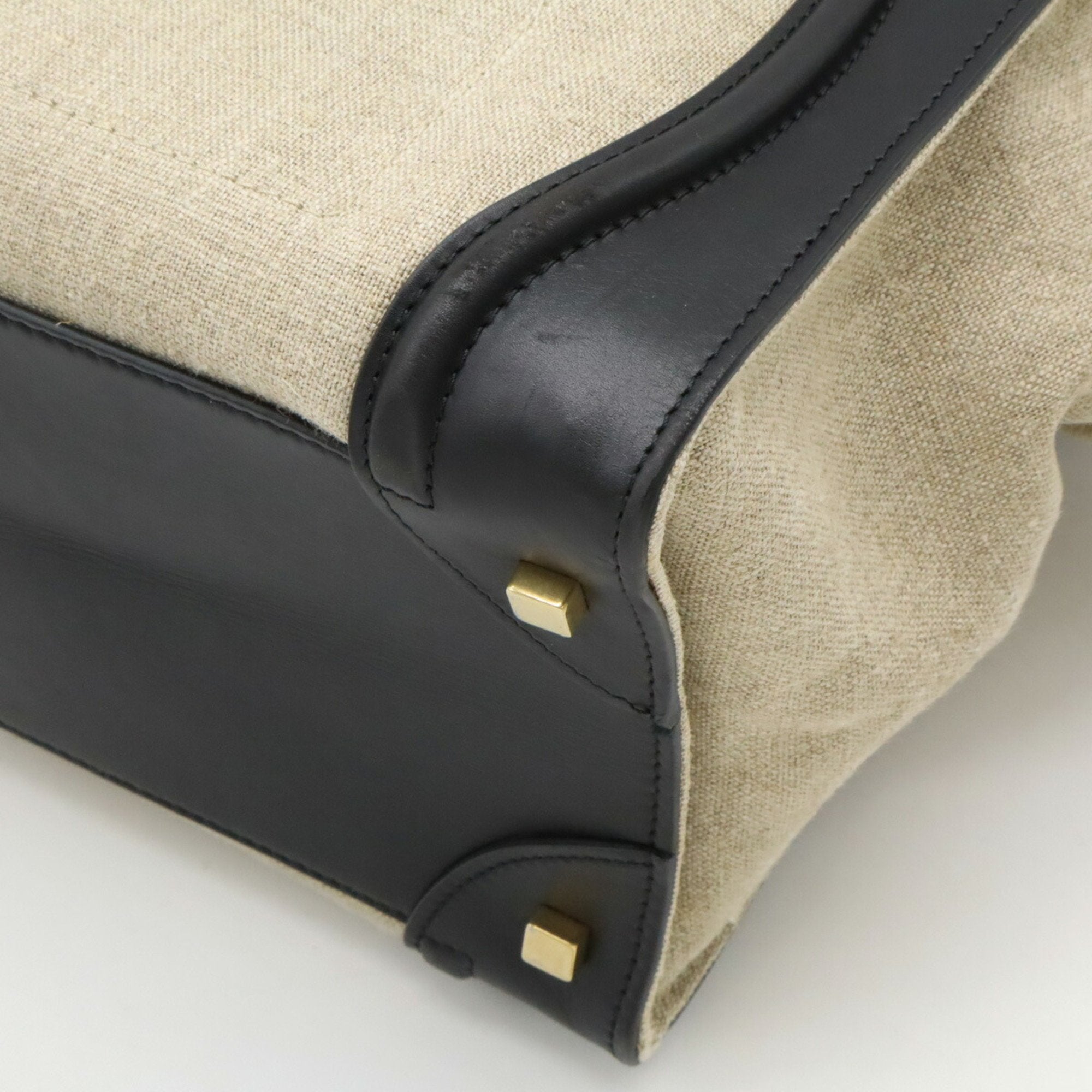 Celine Beige Black Navy Linen Leather Handbag Tote Bag (Pre-Owned)