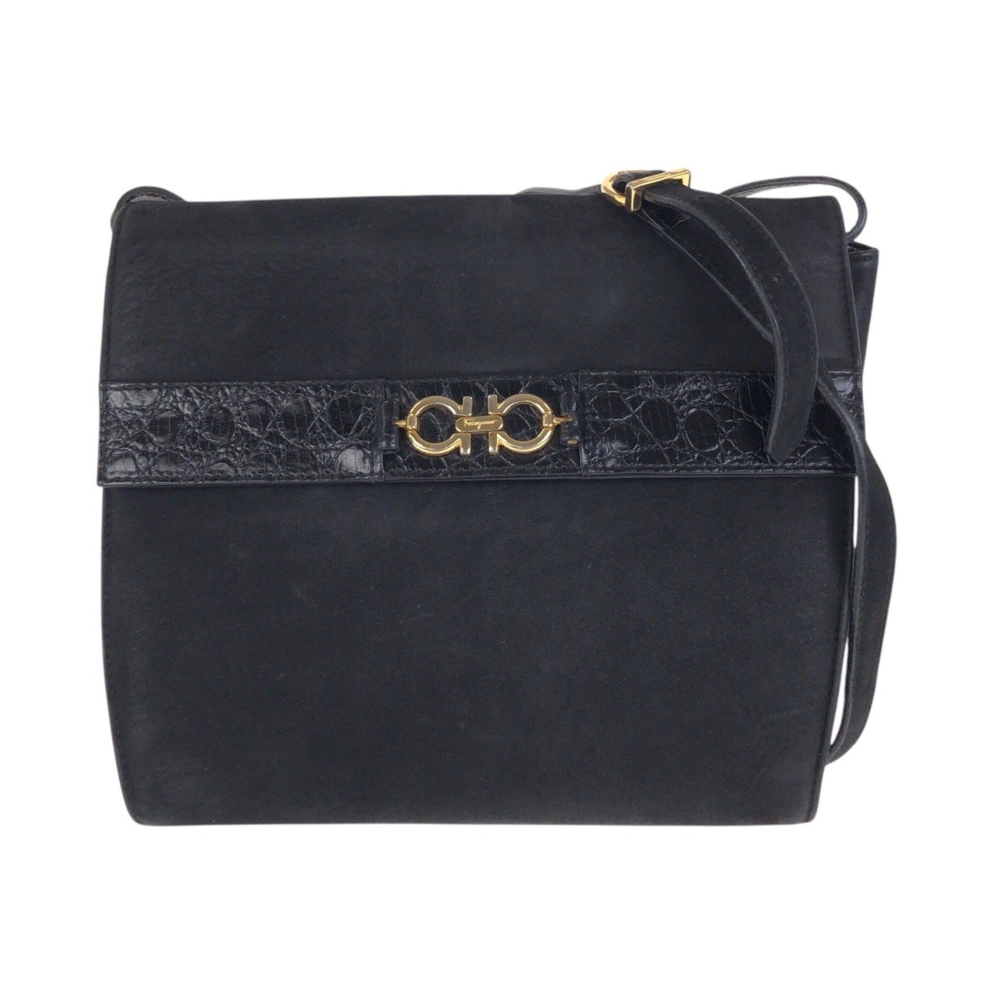 Salvatore Ferragamo Black Suede Pochette Shoulder Bag (Pre-Owned)