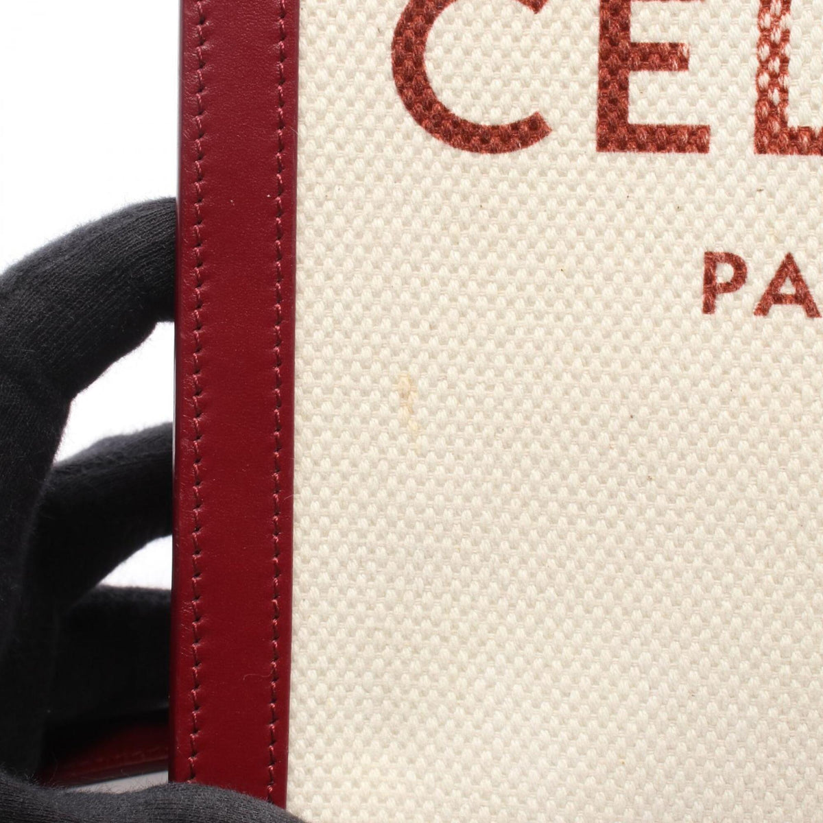 Celine Bordeaux Ivory Canvas Leather Handbag (Pre-Owned)
