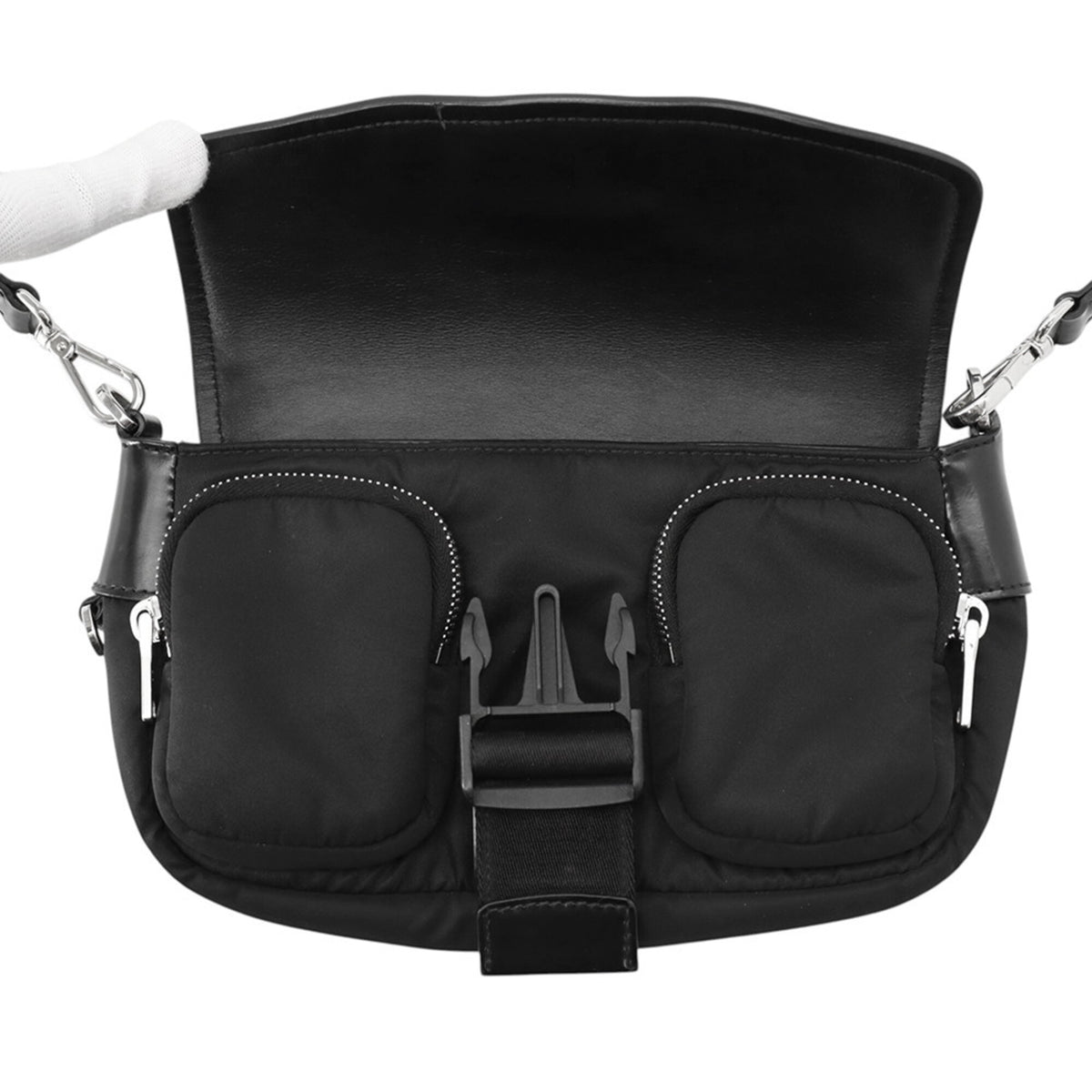 Prada Black Nylon Leather Handbag Shoulder Bag (Pre-Owned)