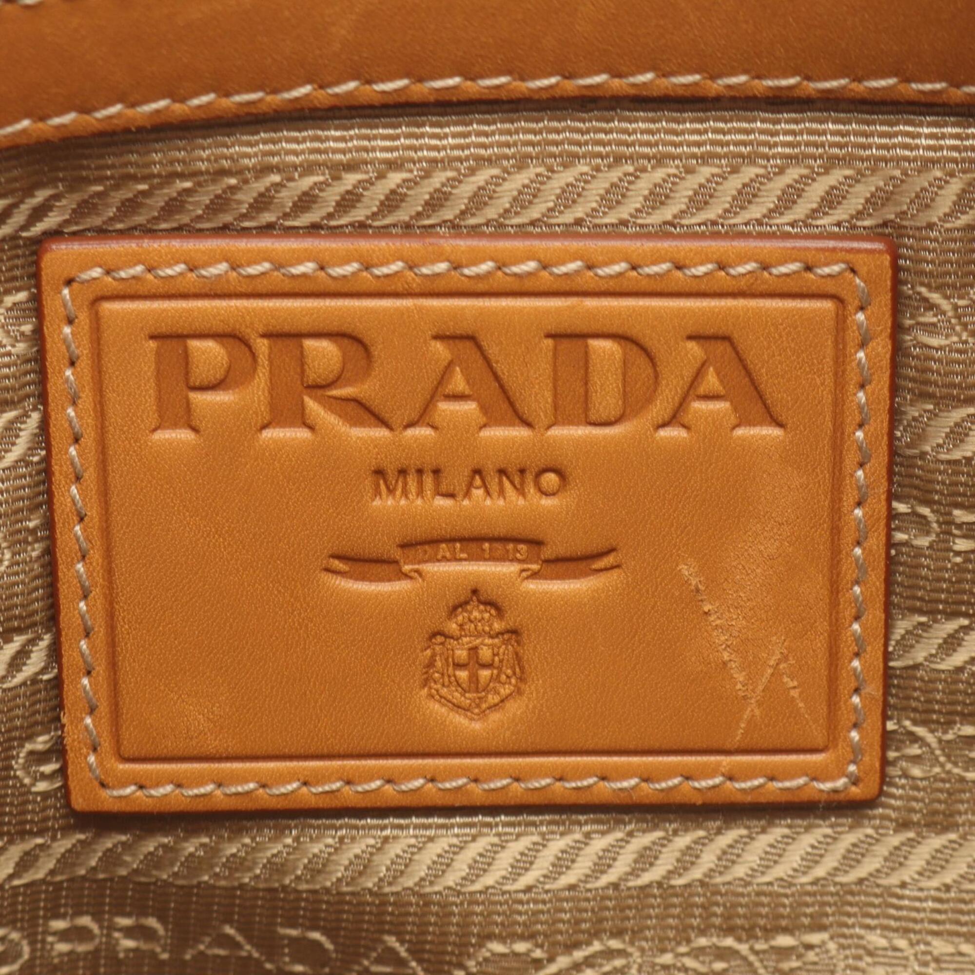 Prada Beige Brown Canvas Leather Handbag Shoulder Bag (Pre-Owned)