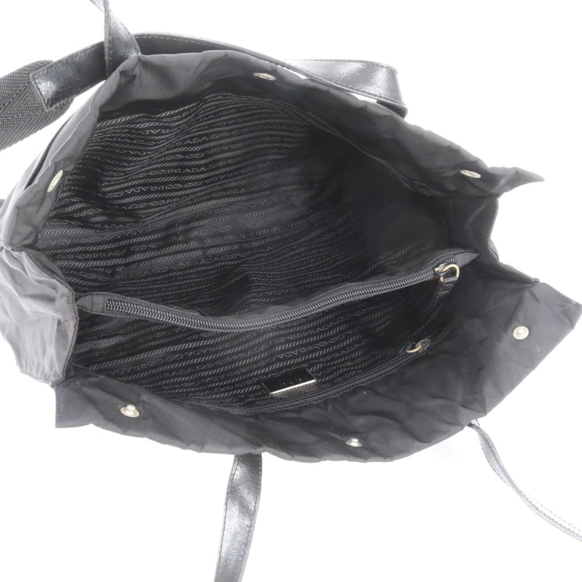 Prada Black Leather Nylon Shoulder Bag Tote Bag (Pre-Owned)