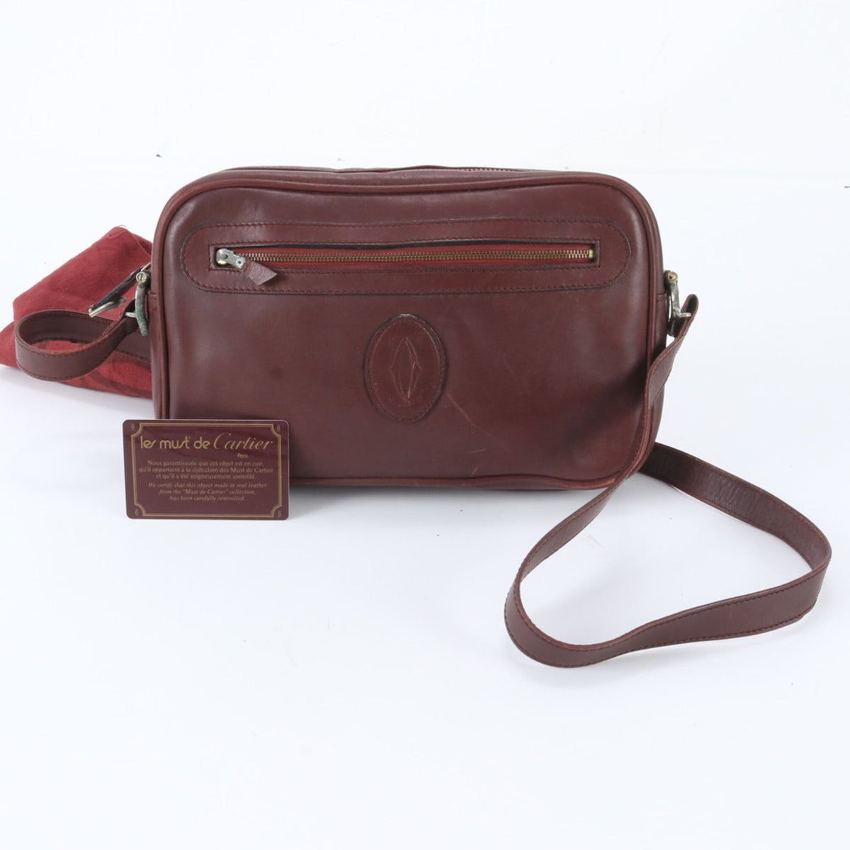 Cartier Bordeaux Leather Crossbody Bag Shoulder Bag (Pre-Owned)