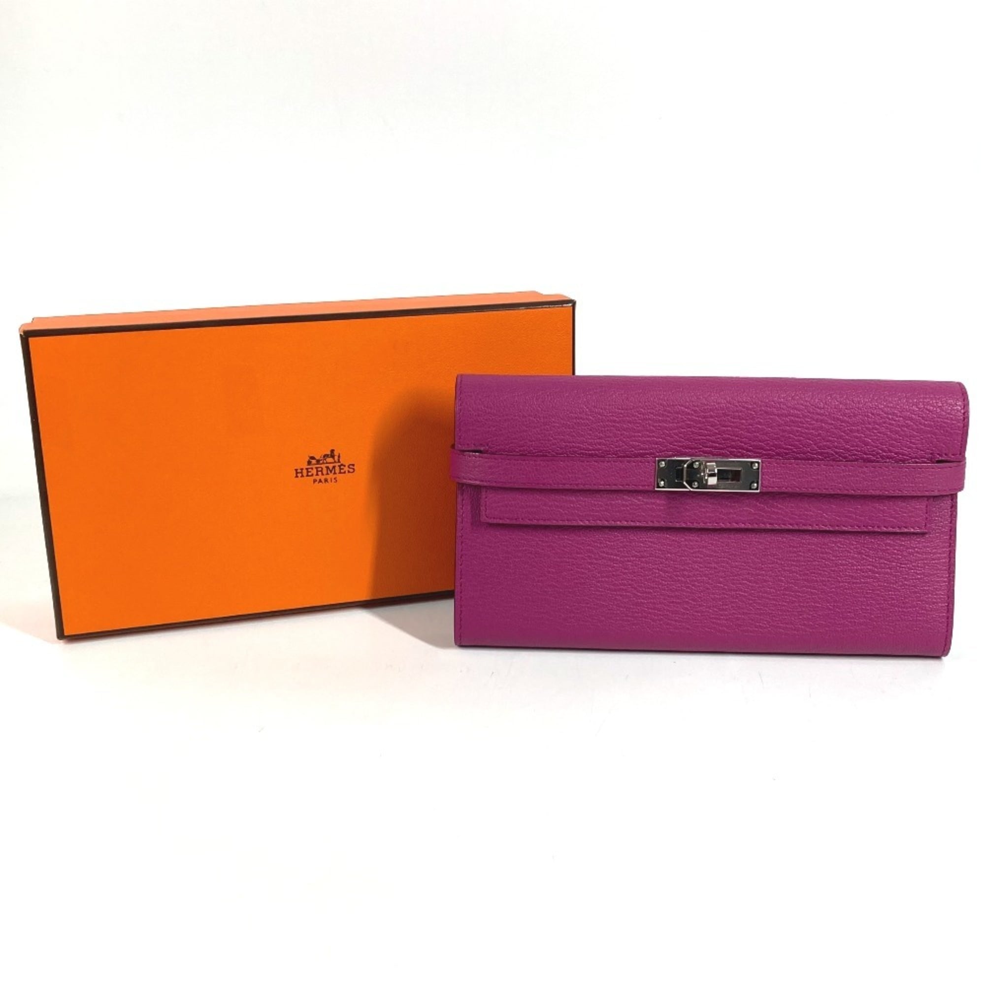 Hermes Rose Purple Chevre Leather Long Wallet (Bi-Fold) (Pre-Owned)