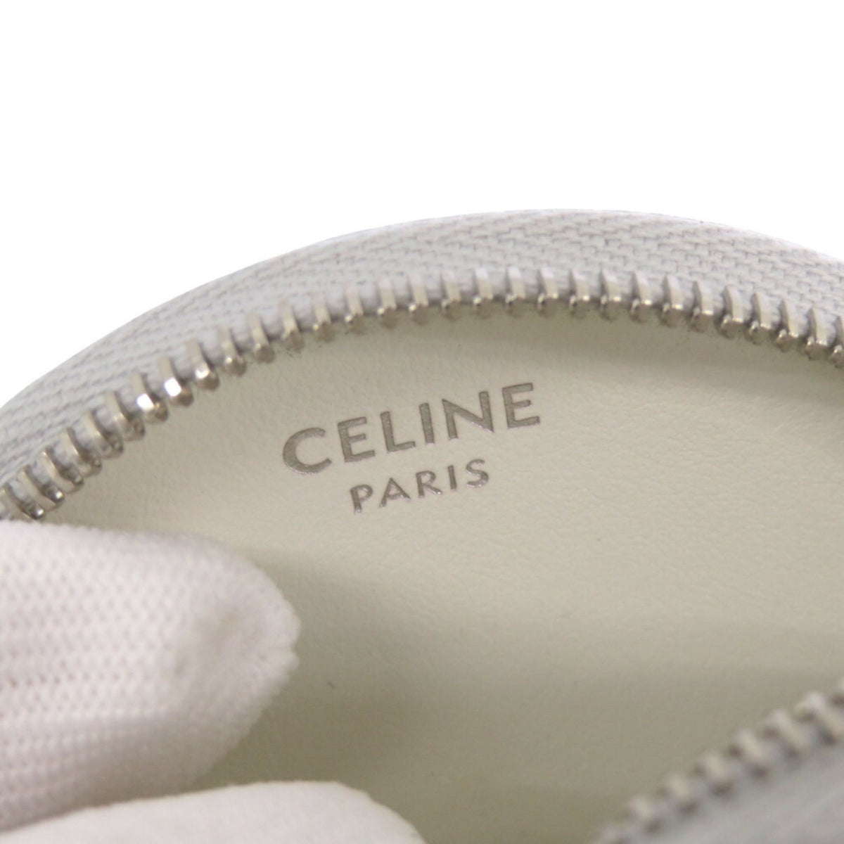 Celine Silver White Leather Coin Purse/Coin Case (Pre-Owned)