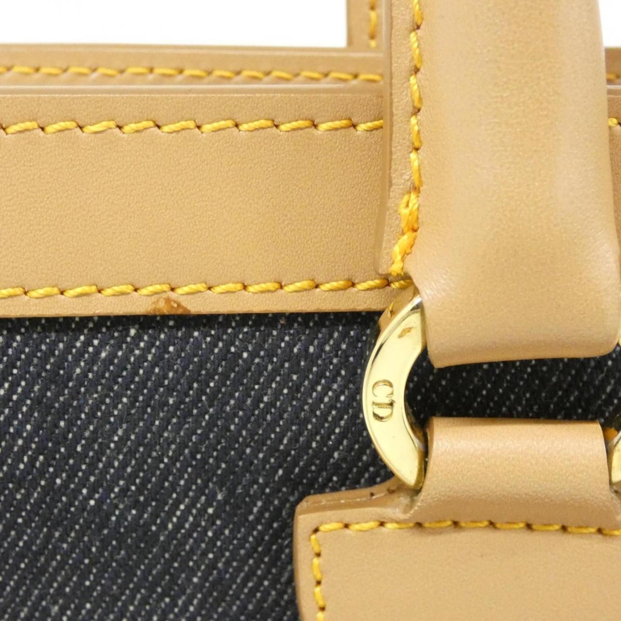 Christian Dior Beige Blue Bordeaux Denim Leather Handbag (Pre-Owned)