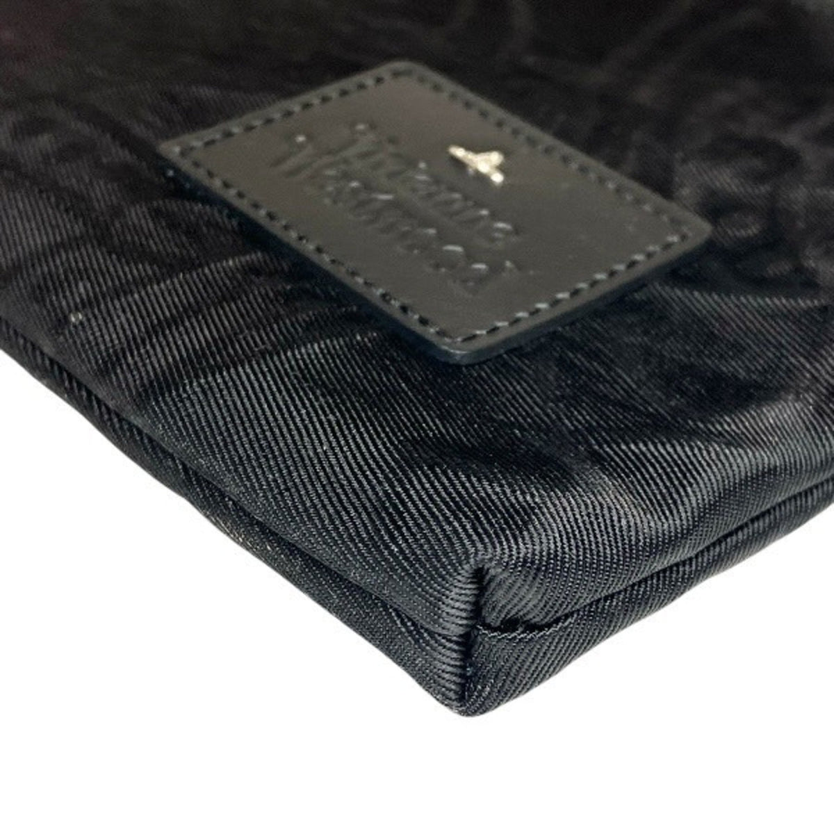 Vivienne Westwood Black Leather Nylon Clutch Bag Handbag (Pre-Owned)