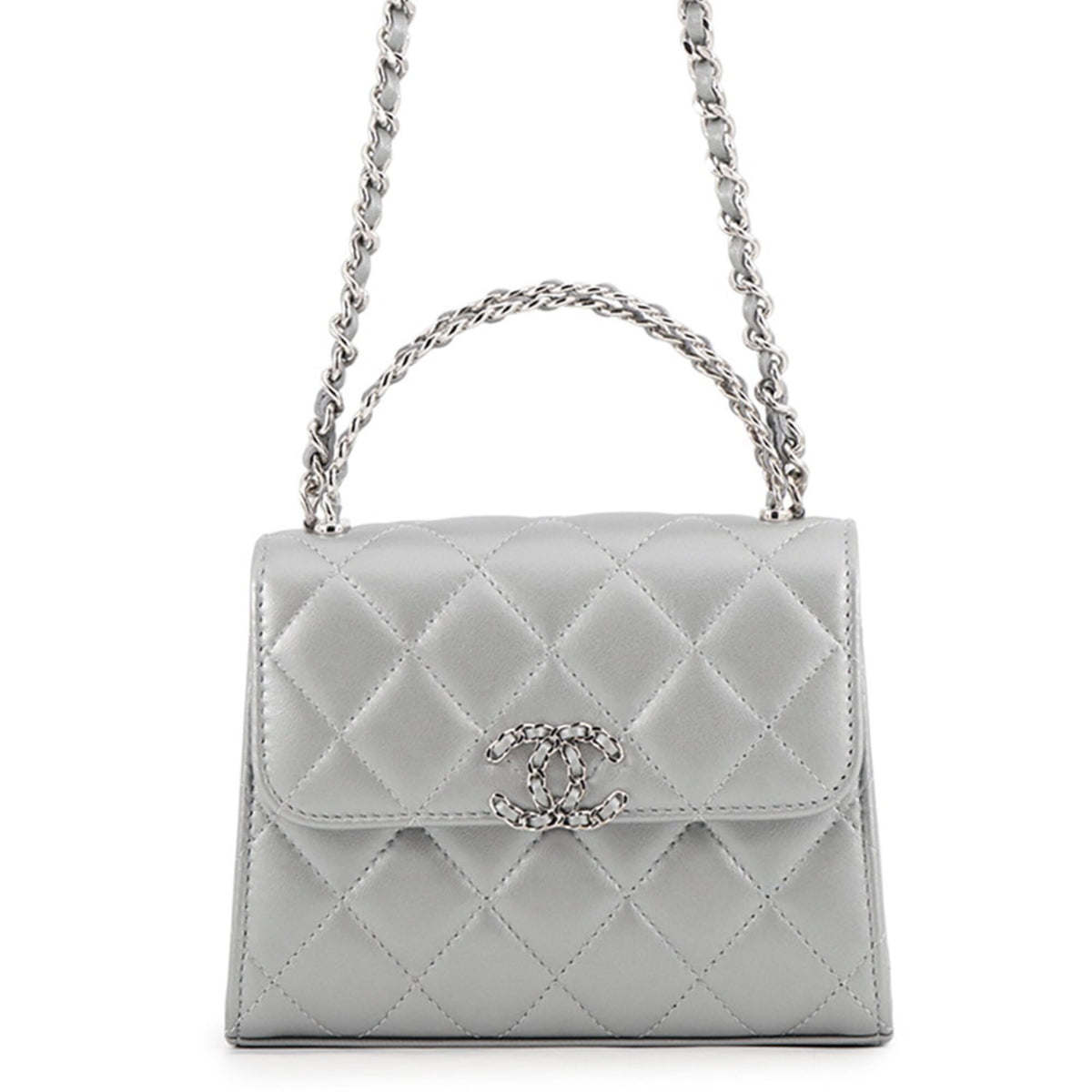Chanel Matelasse Silver Leather Handbag Shoulder Bag (Pre-Owned)