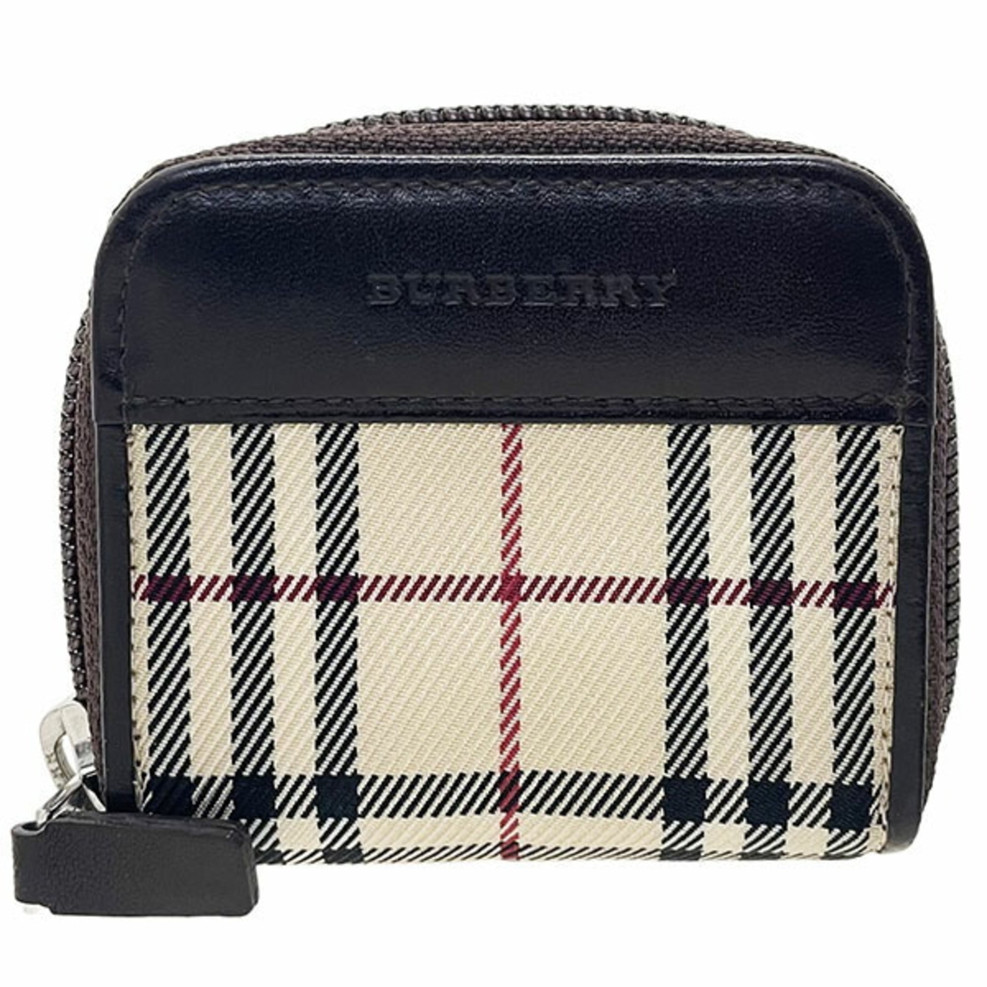 Burberry Beige Dark Brown Nylon Leather Coin Purse/Coin Case (Pre-Owned)