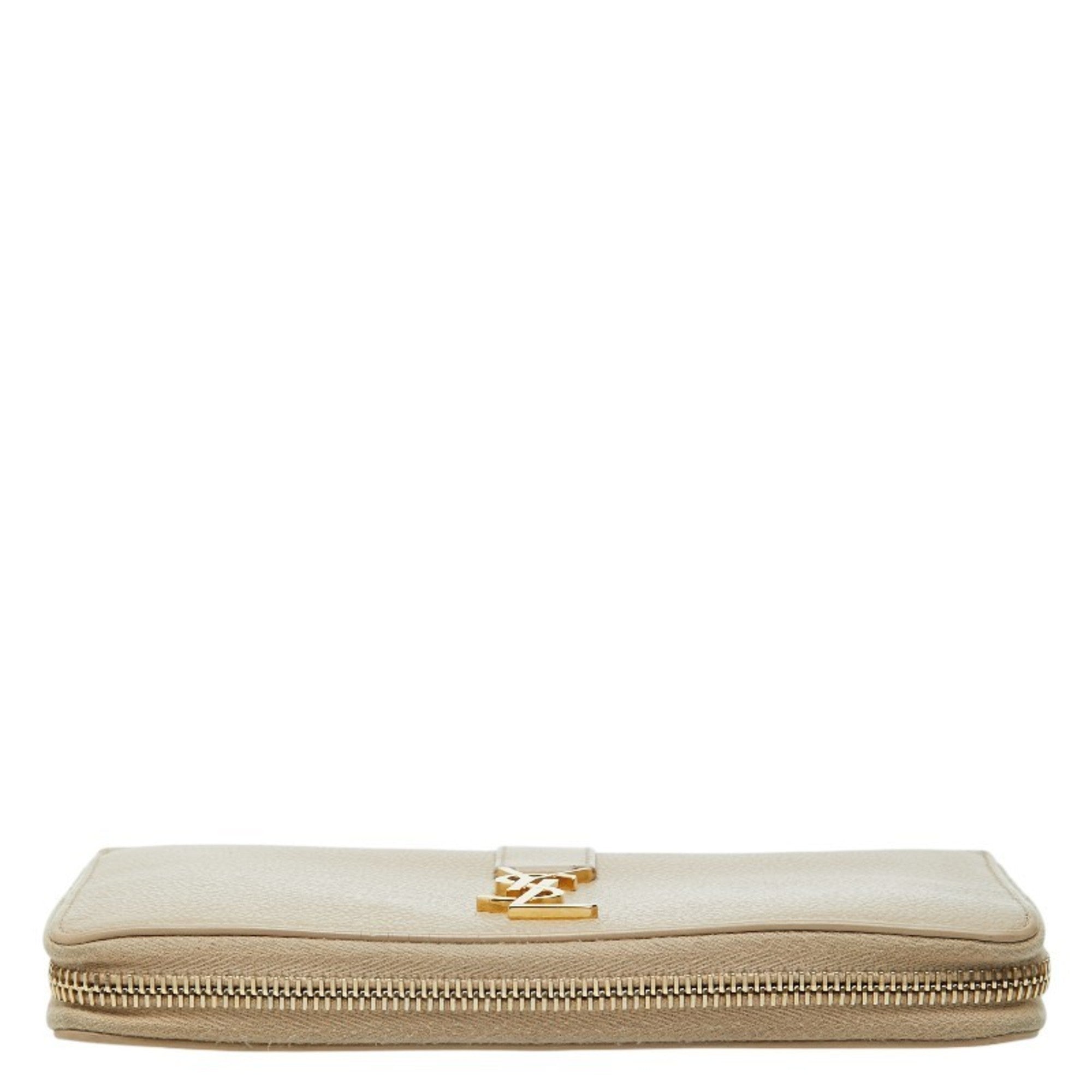 Saint Laurent Beige Leather Long Wallet (Bi-Fold) (Pre-Owned)