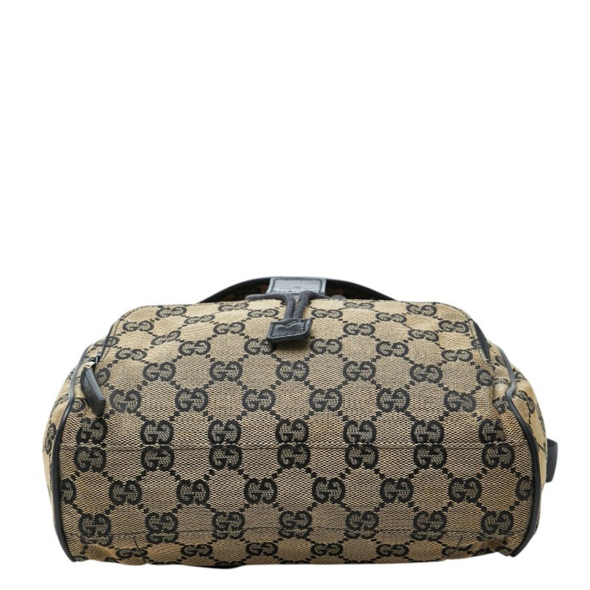 Gucci Beige Black Canvas Leather Backpack (Pre-Owned)