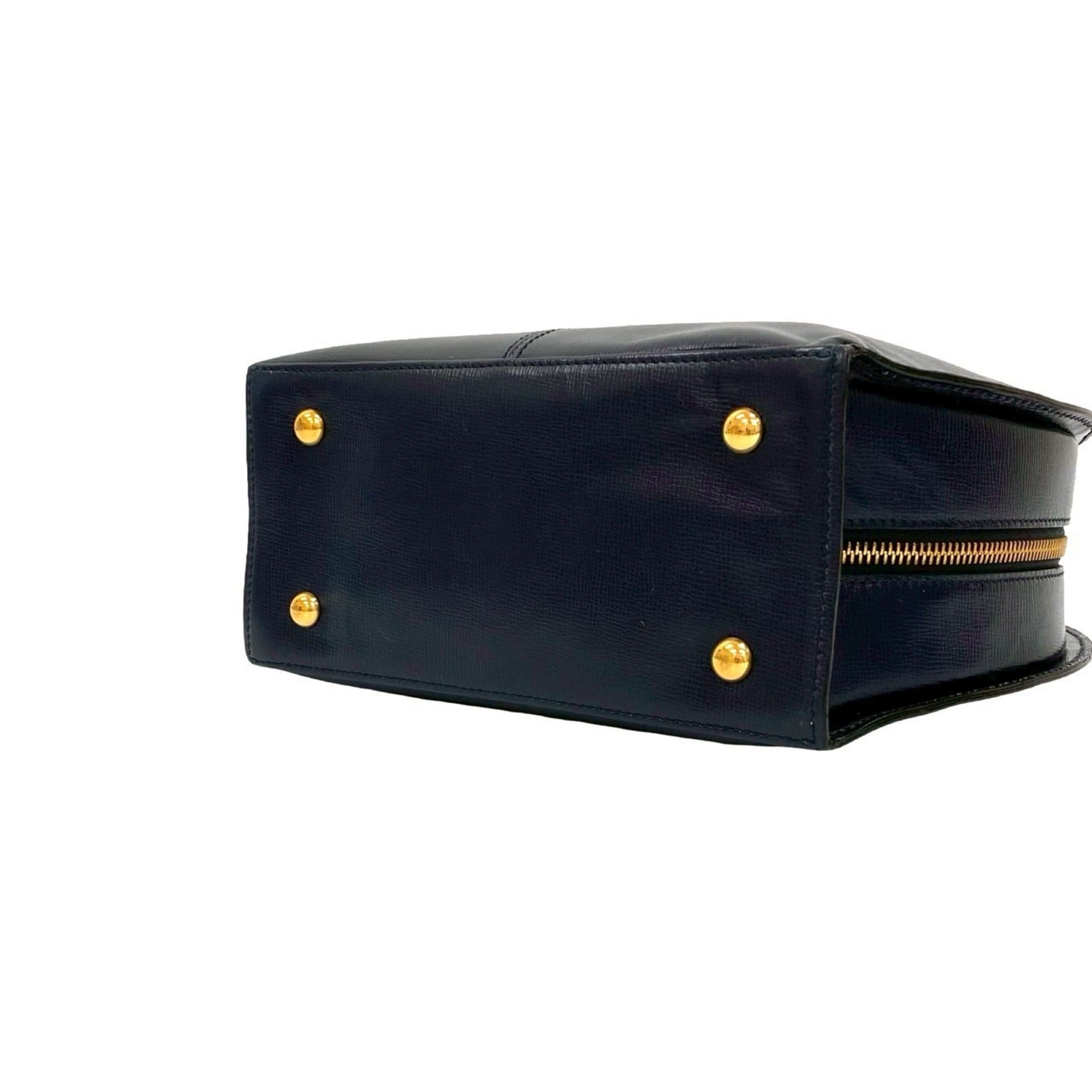 Christian Dior Navy Leather Boston Bag Handbag Tote Bag (Pre-Owned)
