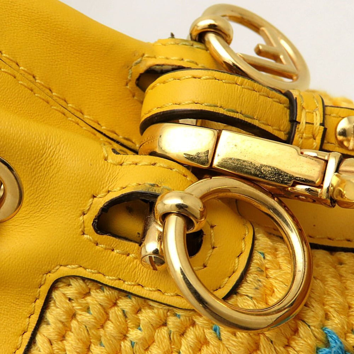 Fendi Blue Yellow Cotton Leather Shoulder Bag (Pre-Owned)