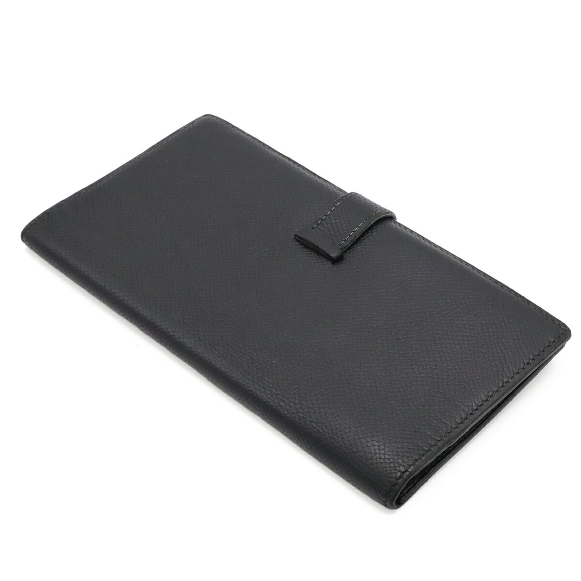 Hermes Black Courchevel Leather Long Wallet (Bi-Fold) (Pre-Owned)