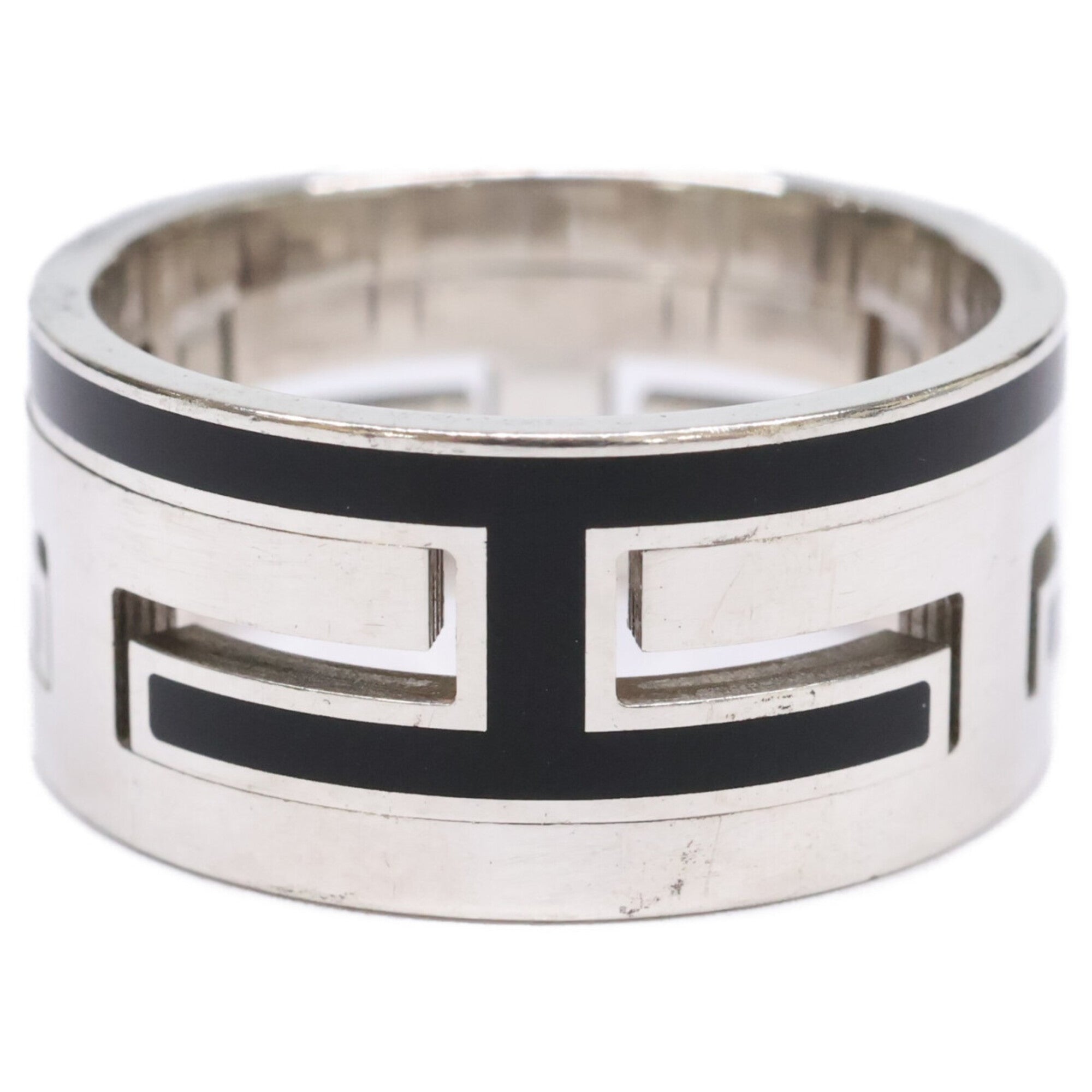 Hermes Silver Black Silver 925 Band Ring (Pre-Owned)