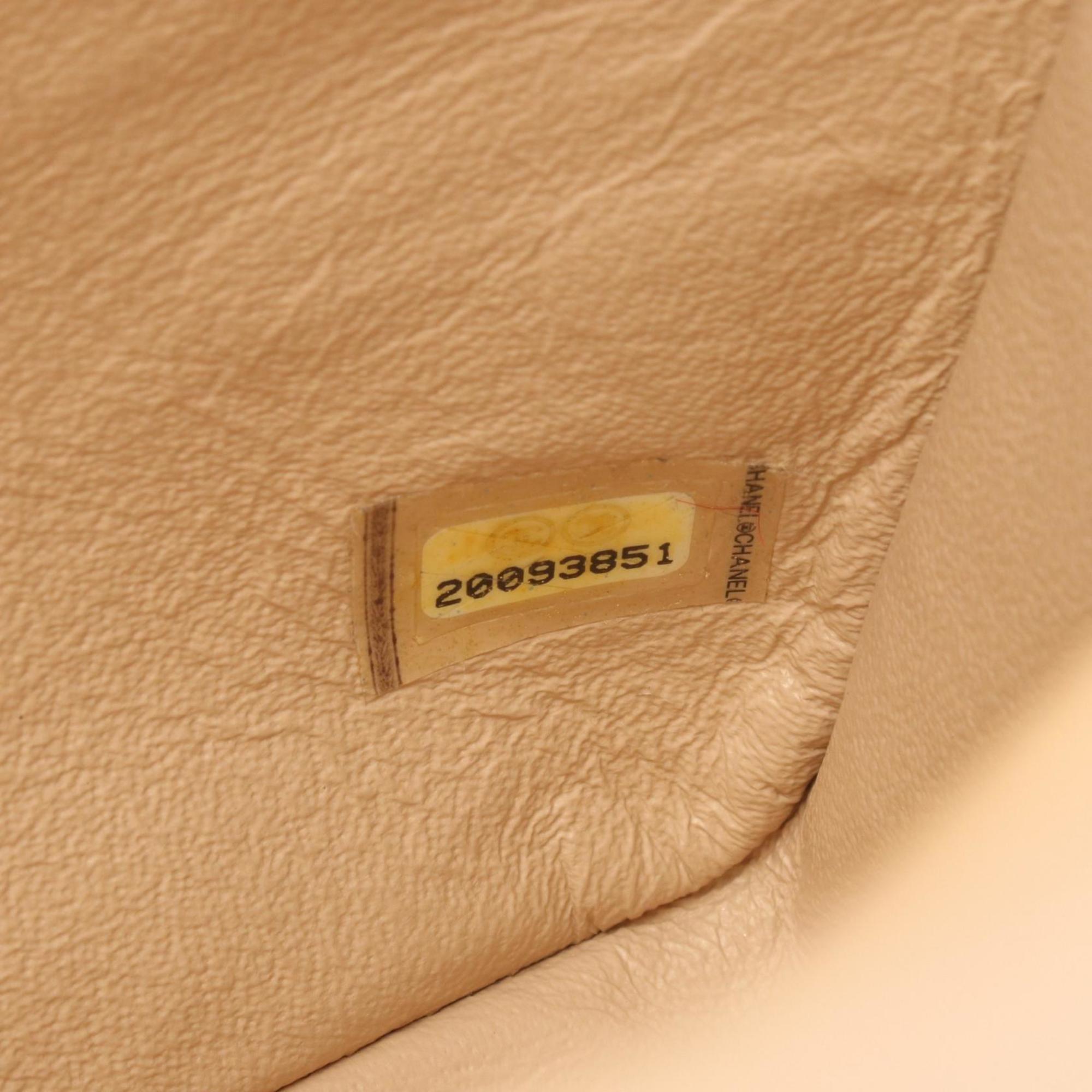 Chanel Beige Gold Gold Brown Fabric Leather Handbag Shoulder Bag (Pre-Owned)