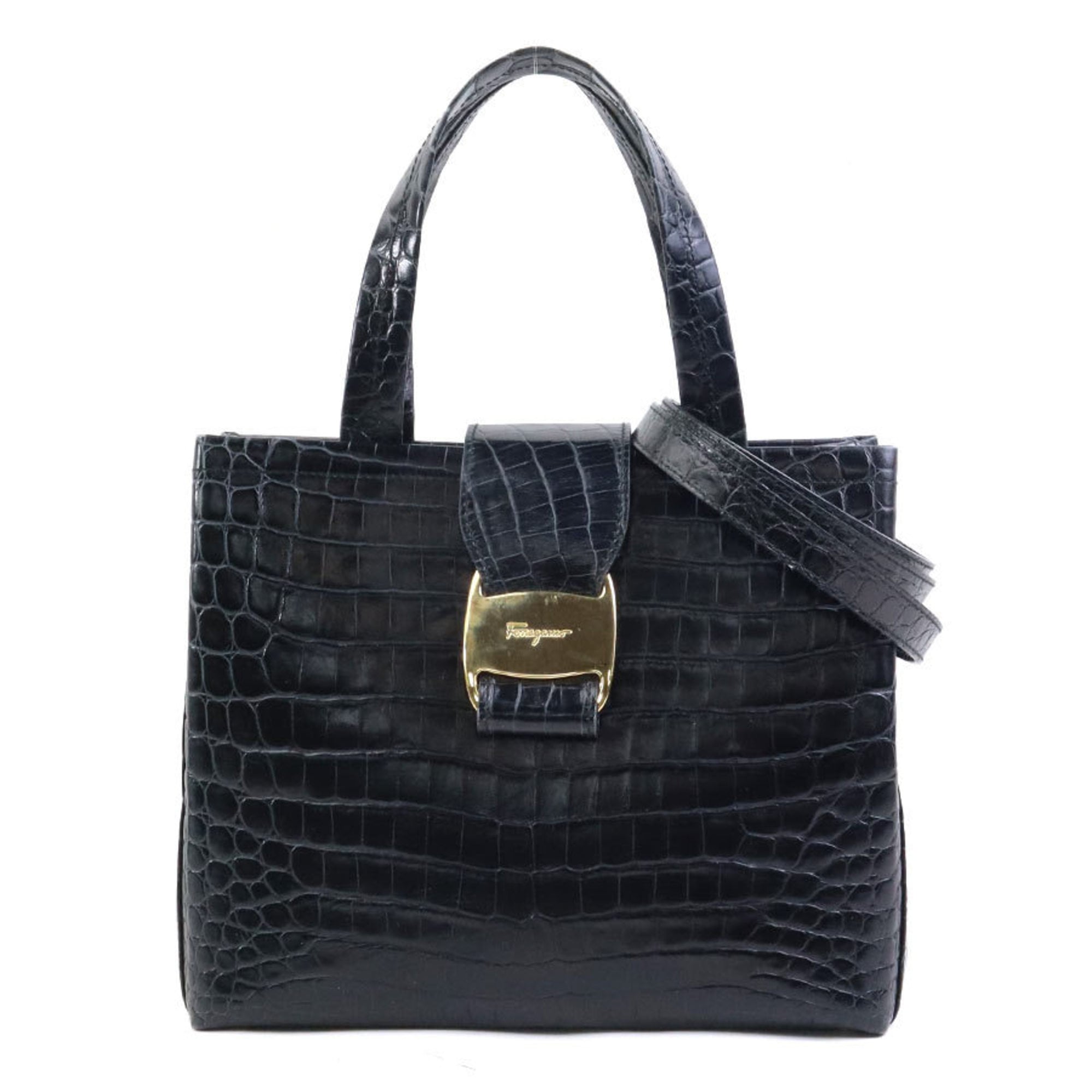 Salvatore Ferragamo Black Leather Handbag Shoulder Bag (Pre-Owned)